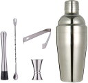 【20%OFFクーポン〜】カクテルシェーカーセット ステンレス製 5点セット 550ml 練習 バーテンダー ワイン 酒 バー用 ホーム キット カクテル 業務...