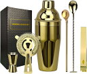 【20%OFFクーポン〜】カクテルシェーカーセット ステンレス製 6点セット 750ml 金色 練習 バーテンダー ワイン 酒 バー用 ホーム キット カクテル...