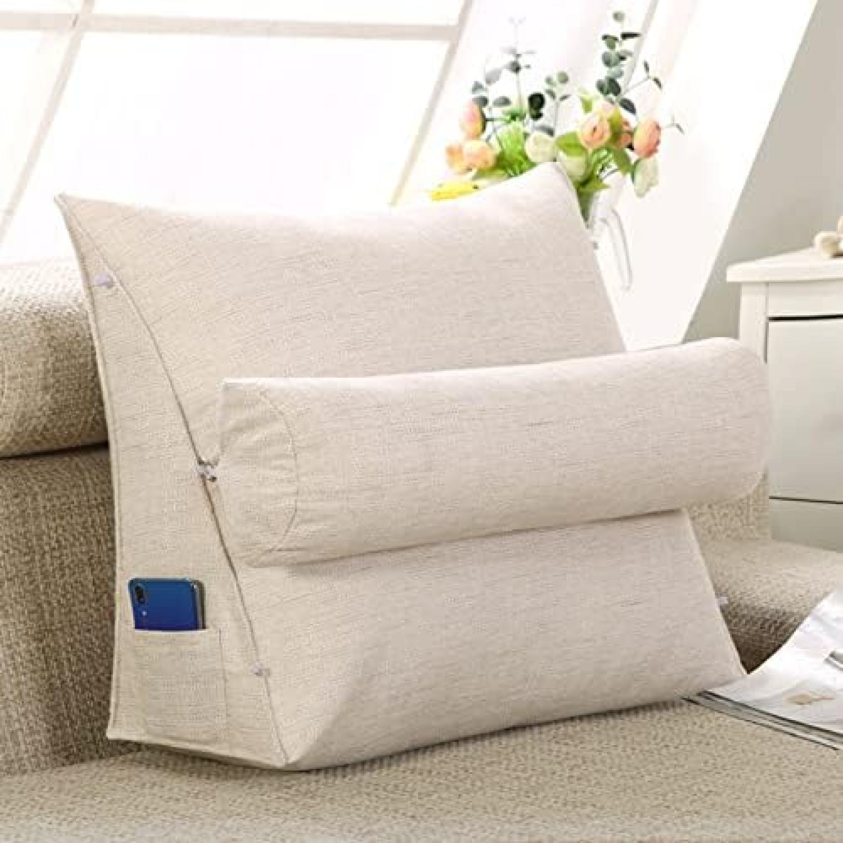 【20%OFFクーポン】三角クッション ベッドウェッジ読書枕 ホワイト 45*45*20cm ソファシットアップ バックサポート多目的なボディポジショニング エ...