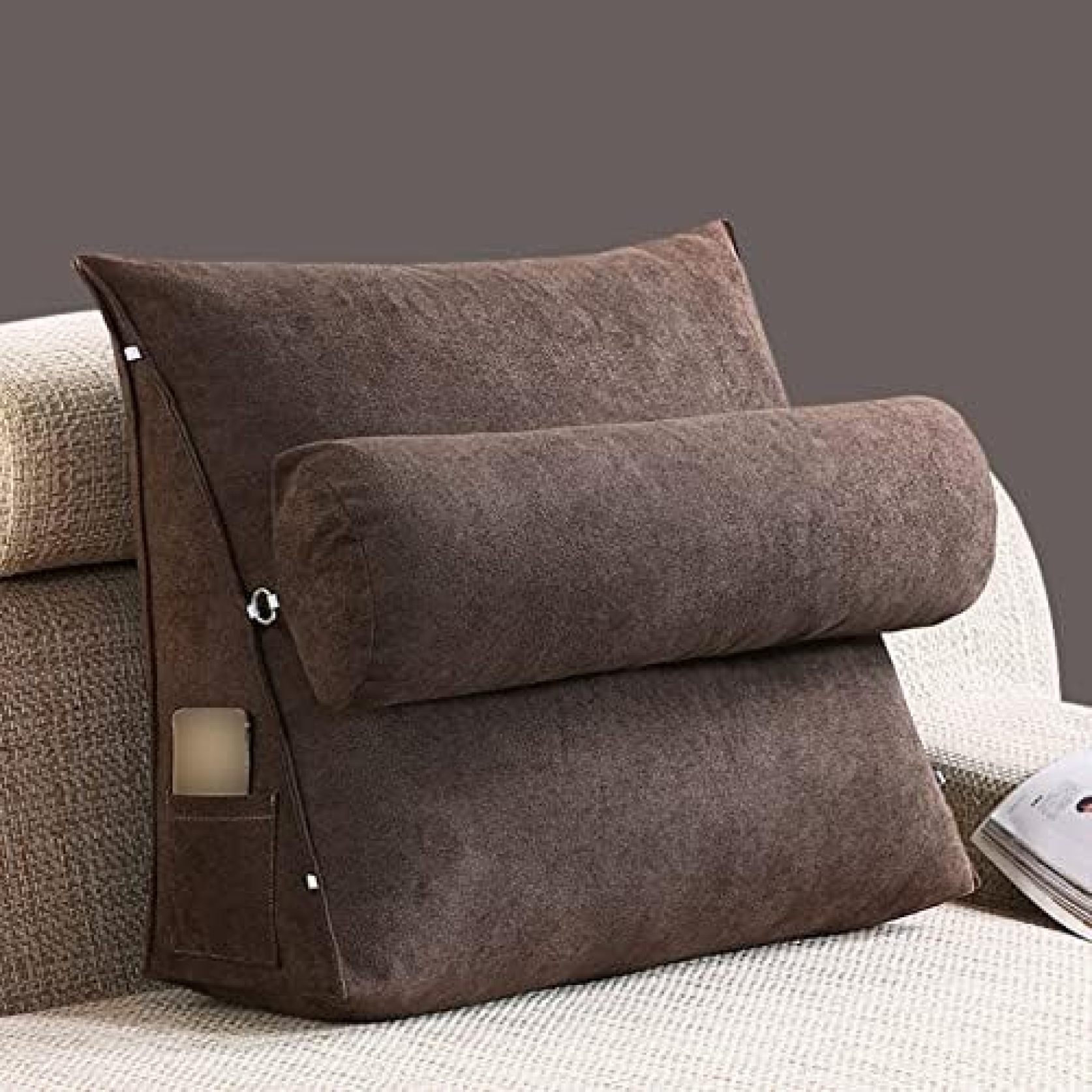 【20%OFFクーポン】ウェッジクッション 腰クッション ブラウン 三角 三角形 60*50*20cm かわいい 三角ウェッジ枕 自宅用 デイベッド ソフト 姿...