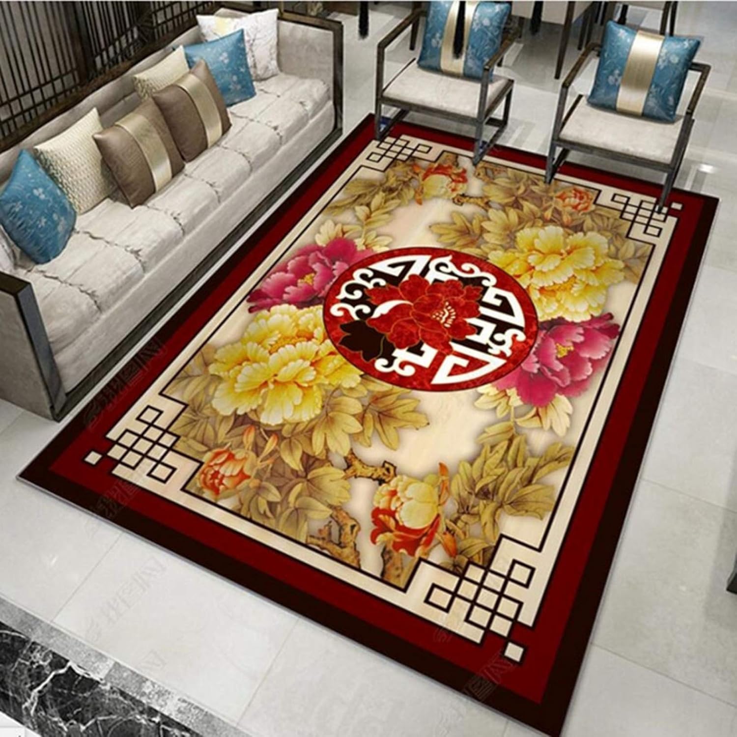 【20%OFFクーポン】床保護マット 室内用 おしゃれ ラグカーペット 中国風 ラグマット 花柄 滑り止め付 ..