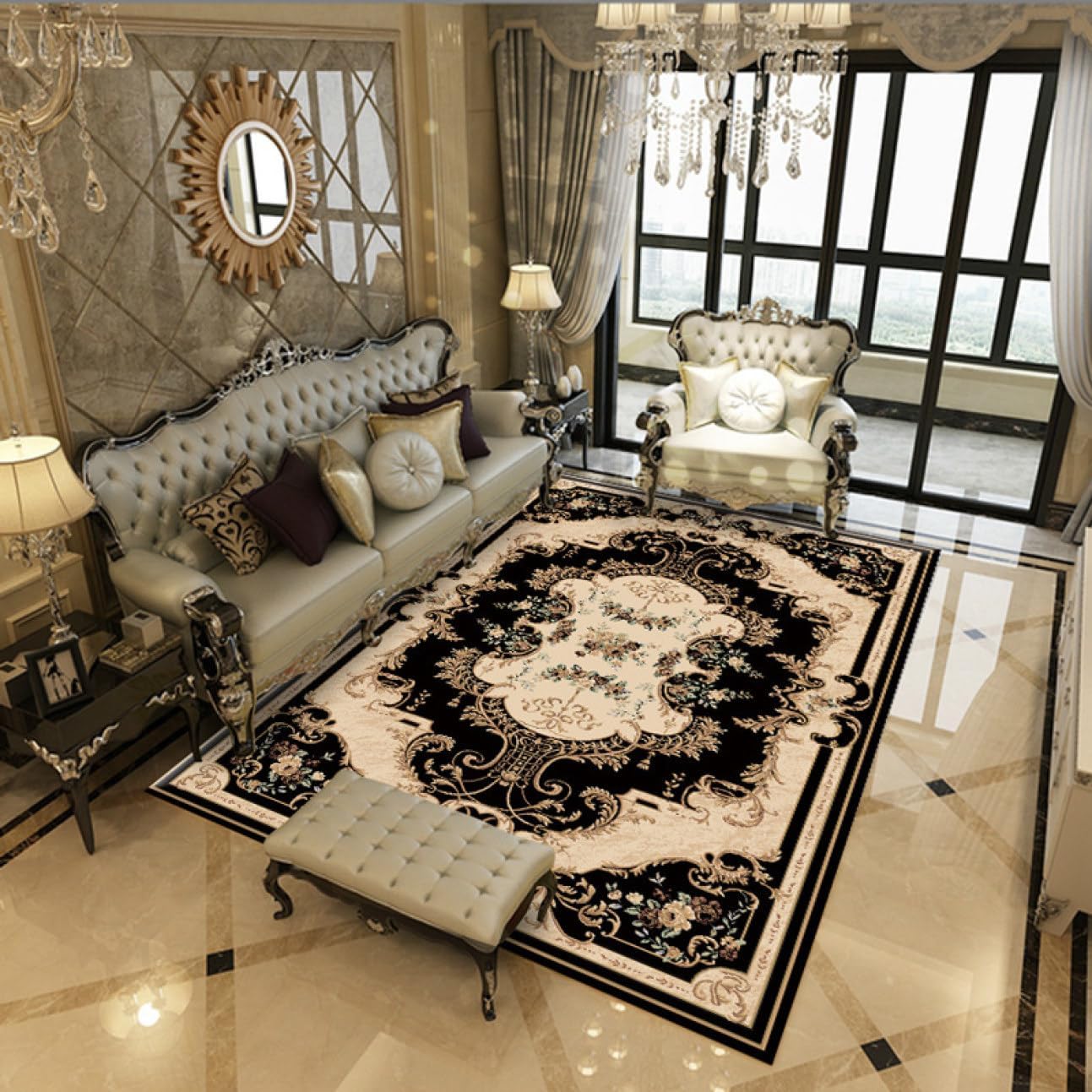 【20%OFFクーポン】ラグ ヨーロピアン風 北欧風 リビング ダイニング 和室 洋室 居間 寝室 長方形 春 夏 秋 冬 60*90CM おしゃれ カーペット ラグマット クラシック カラー1 アンティーク レトロ 玄関マ