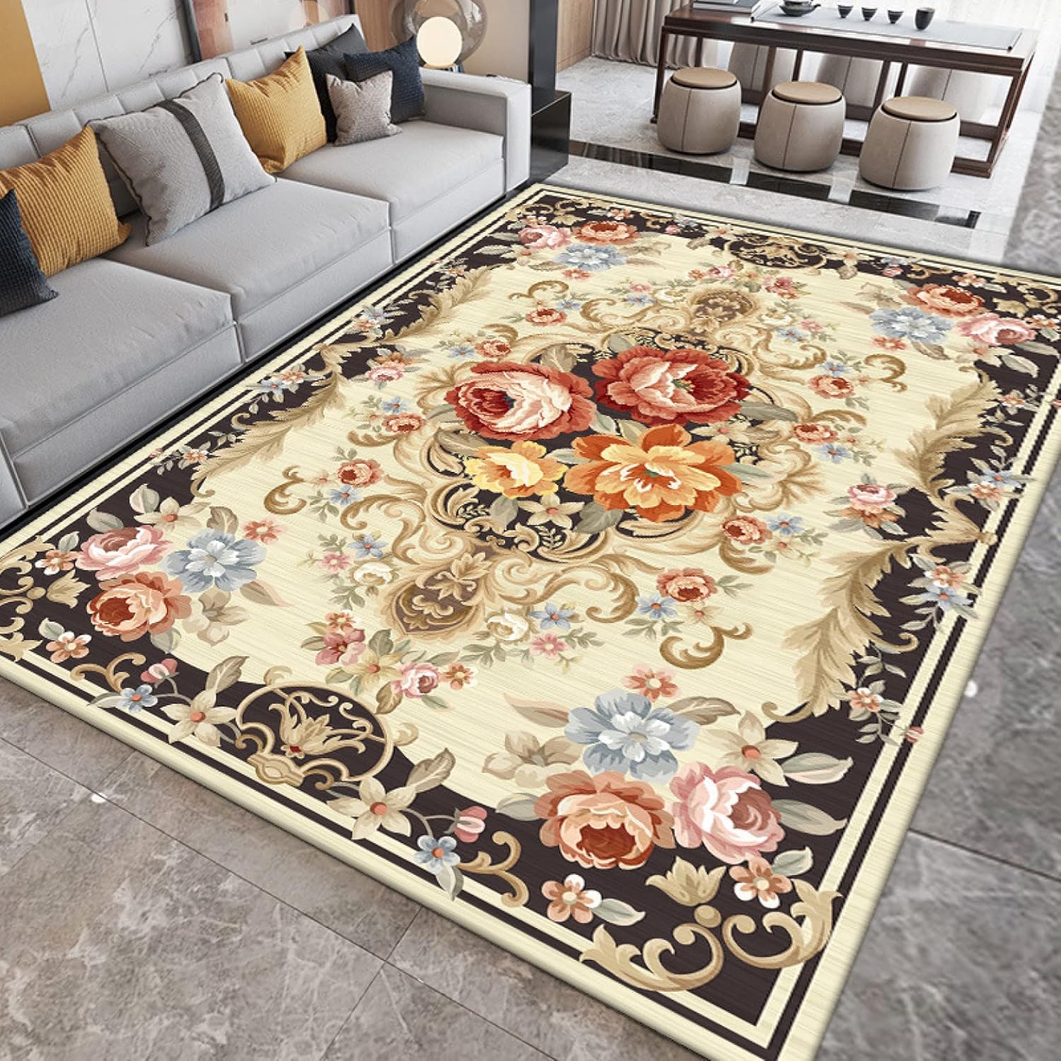 【20%OFFクーポン】カーペットラグ キッチンマット クラシック 花柄 ペルシャ風 北欧風 モダン おしゃれ 抗菌防臭 アンティーク ヨーロピアン 豪華 床暖対応 長方形 長方形 カラー 四角 140*200 玄関マット居