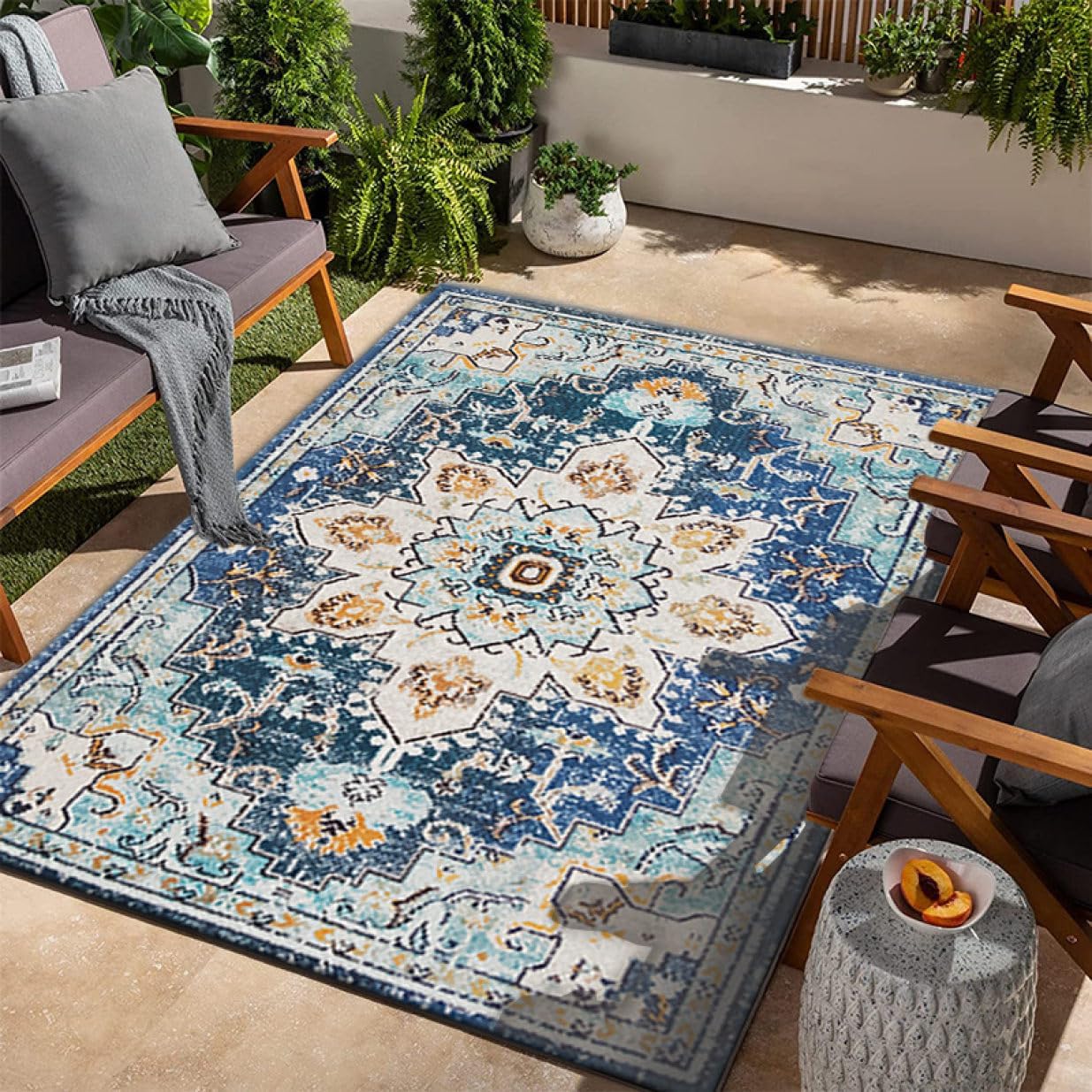 【20%OFFクーポン】ペルシャ柄 ラグ デザイン08 ラグマット 小さめ カーペット 春 夏 正方形 正方形ラ..