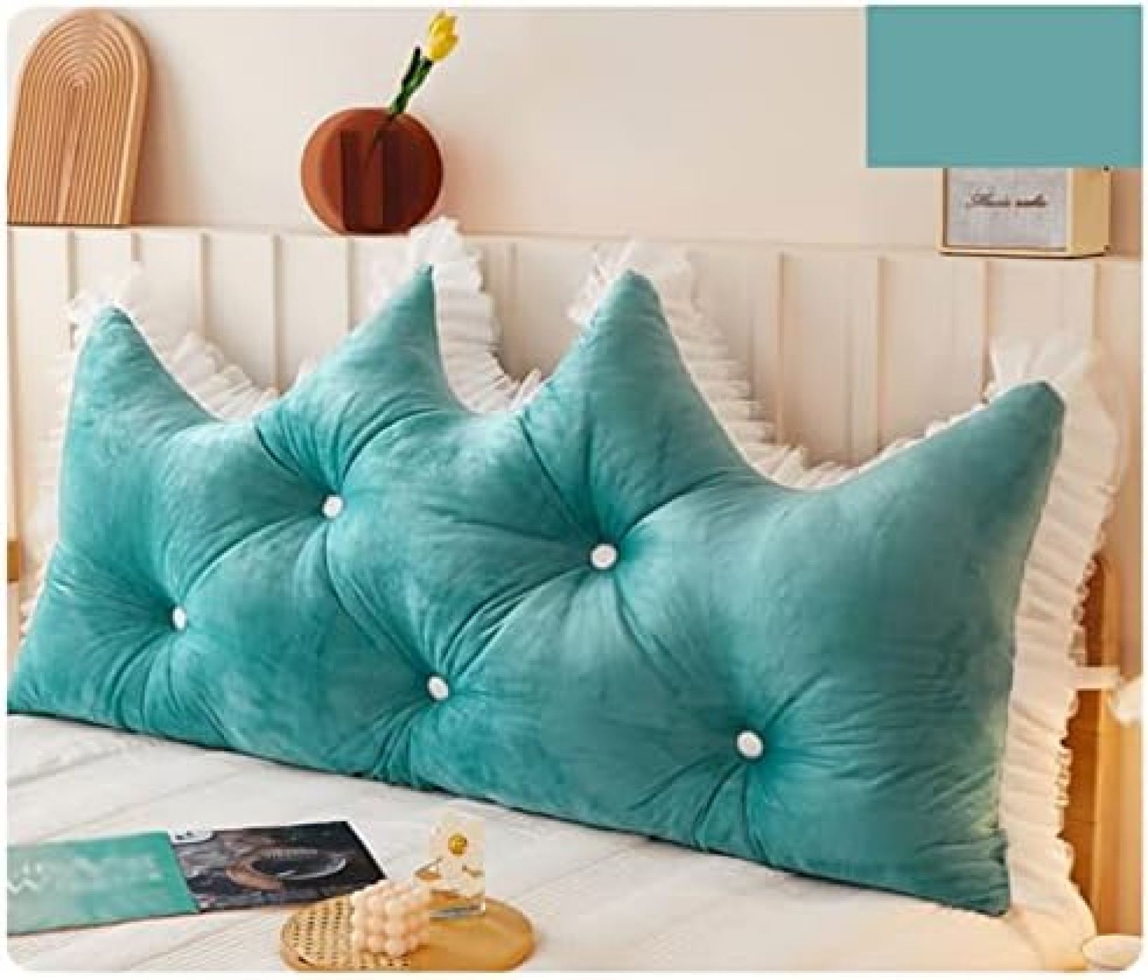 【20%OFFクーポン】ベッド用 ウェッジクッション 姫系 フリル付き 可愛いヘッドボードクッション 腰椎パッド 大きい 体圧分散 背当て もふもふ 背もたれ ...