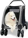 【20%OFFクーポン〜】ペットカート ベビーカー 犬 猫 バギー 多頭 ペットストローラー ペットのベビーカー大型犬ジャイアント負傷犬マルチペットベビーカー折りたたみ四輪カート 犬用ストローラー 前も後ろも網窓 通気 組み立(4)