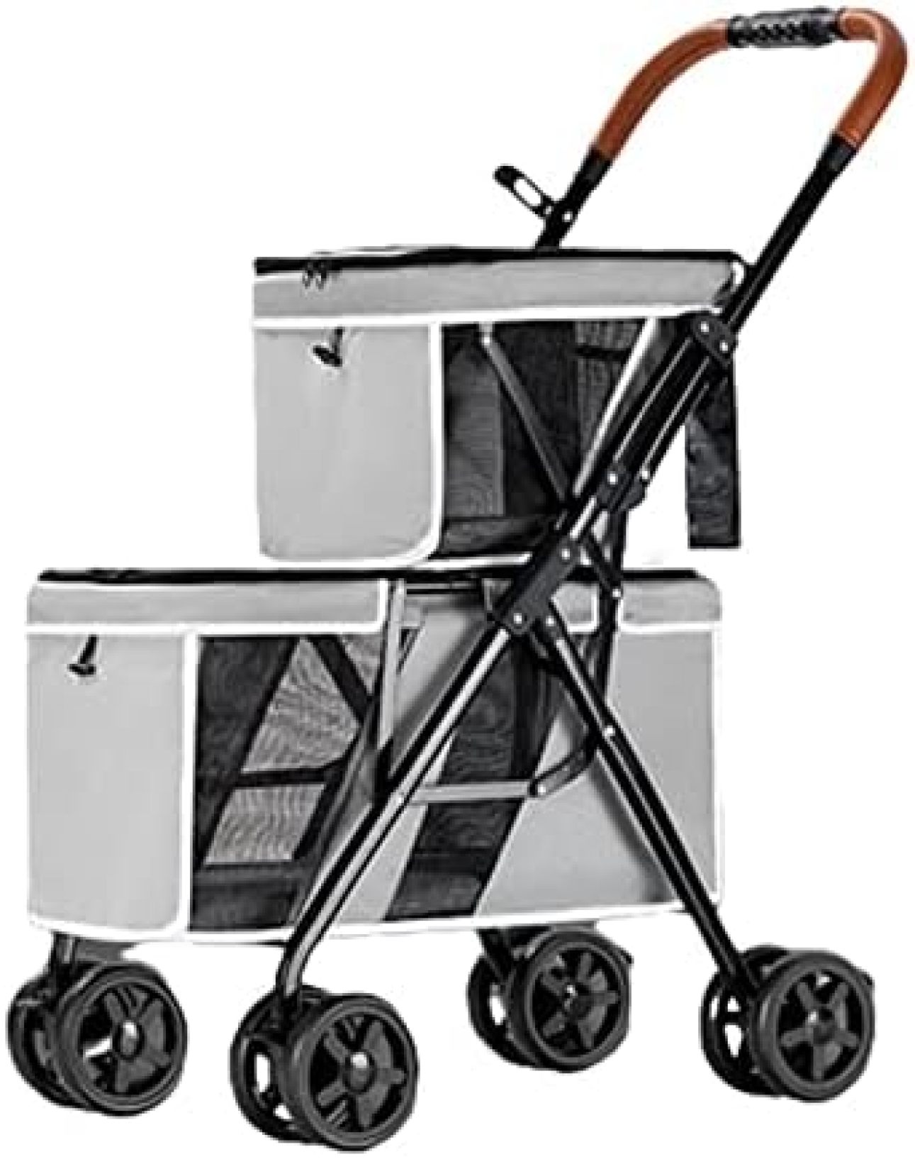 【20%OFFクーポン～】ペットカート 2匹の犬用のベビーカー 4輪前輪360°回転 安全装置付 ドッグカート 後輪ブレーキ機能 小型犬 中型犬 老犬 介護用 組み立て簡単 最大積載量 5KG/11 LBS 12KG/26 L