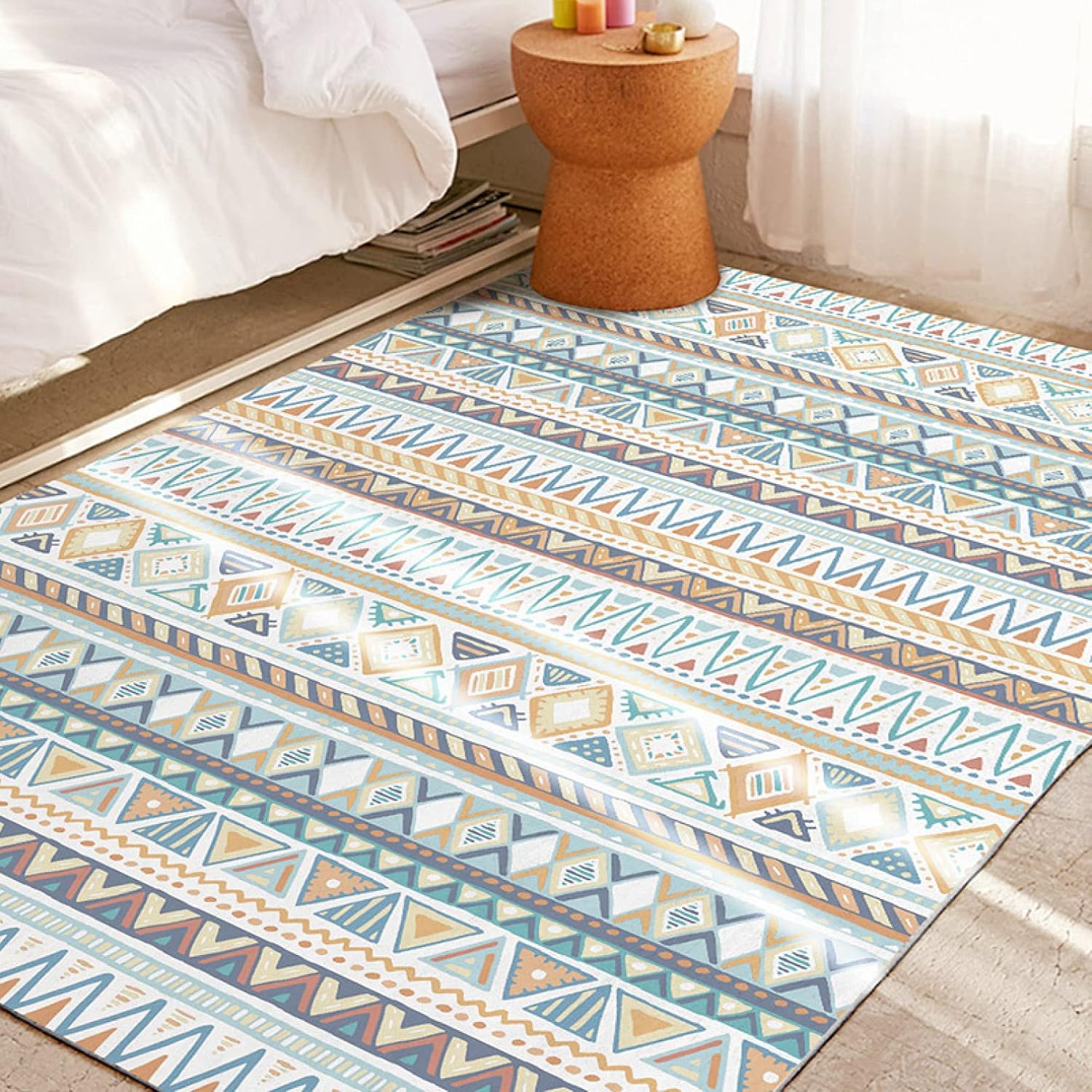 【20%OFFクーポン】カーペット ラグマット 洗える 滑り止め 玄関マット 幾何学模様 長方形 北欧 花模様..