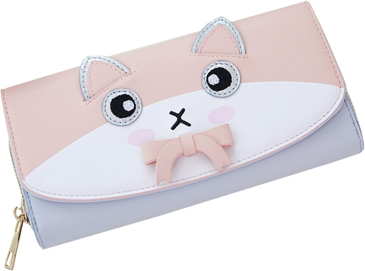 【20%OFFクーポン】長財布 学生 レディース 猫柄 リボン 三つ折り 大きい ファスナー ボタン 財布 大容量 多機能 スマホ入れ可 レシートと小銭 カード入れ お手頃 取り出しやすい 中仕切り有り シンプル かわいい