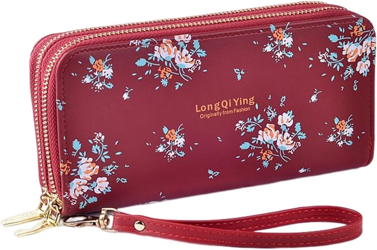 【20%OFFクーポン】長財布 レディース 大人 花柄 英字柄 ファスナー 財布 大容量 スマホ入れ可 レシートと小銭 カード入れ 多機能 使いやすい 中仕切り有り お手頃 スキミング防止 コインケース 贈り物 誕生日 上品
