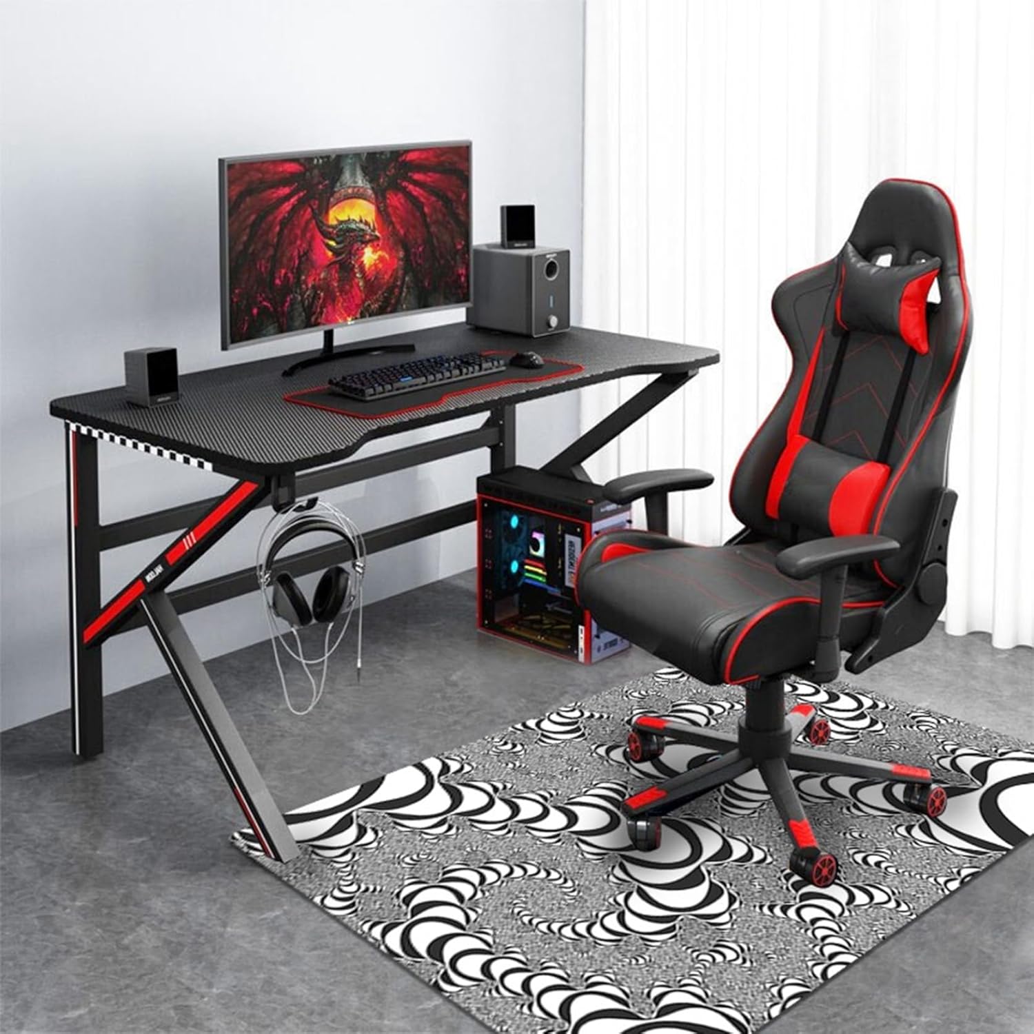 【20%OFFクーポン】チェアマット 抽象 幾何 デスクマット ゲーミングチェア 長方形 80*120cm 遊びマッ..