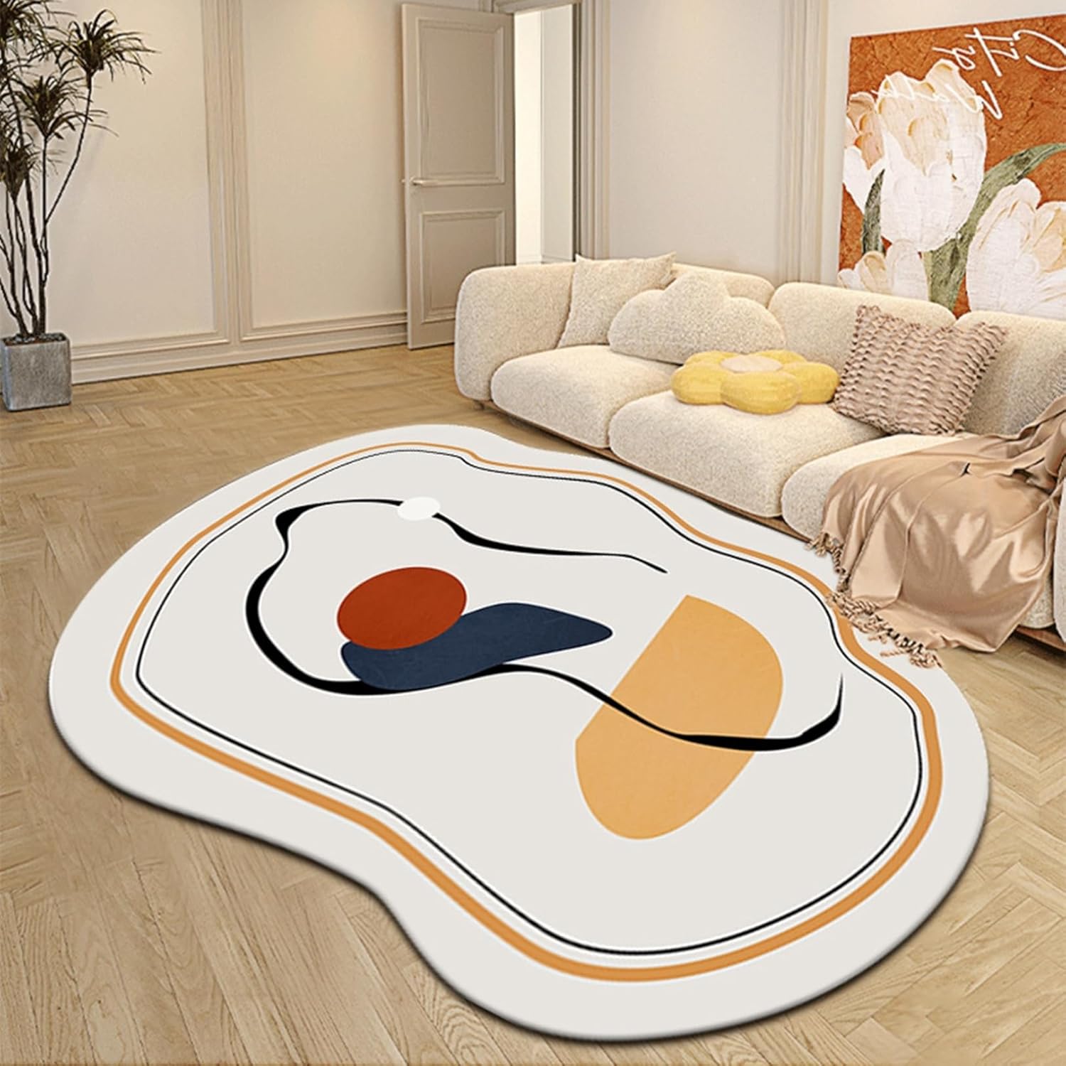 【20%OFFクーポン】チェアマット ラグ 床保護マットデスク フロアマット 室内マット 抽象 洗えるラグ ..