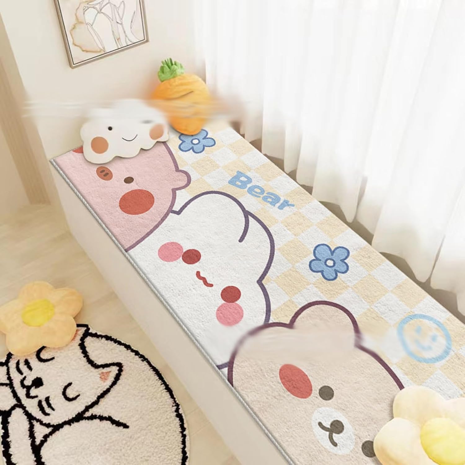 【20%OFFクーポン】チェアマット 動物柄 兎 子供部屋用 長方形 絨毯 ベッドルームラグ ラグ 50*180cm ..