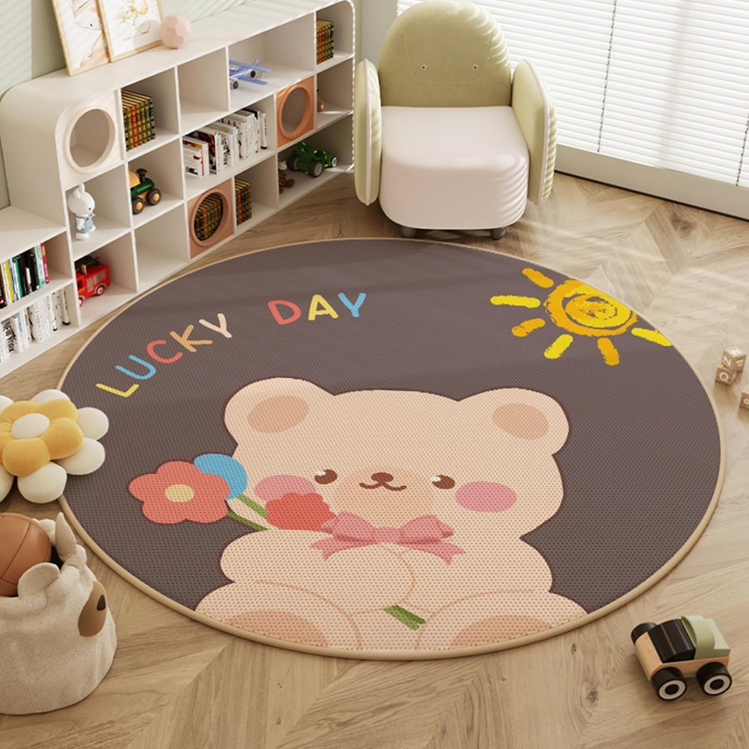 【20%OFFクーポン】円形ラグ 宇宙柄 pvc クマ柄 シルク 丸型 厚さ5mm ゲーミングチェアマット チェアマ..