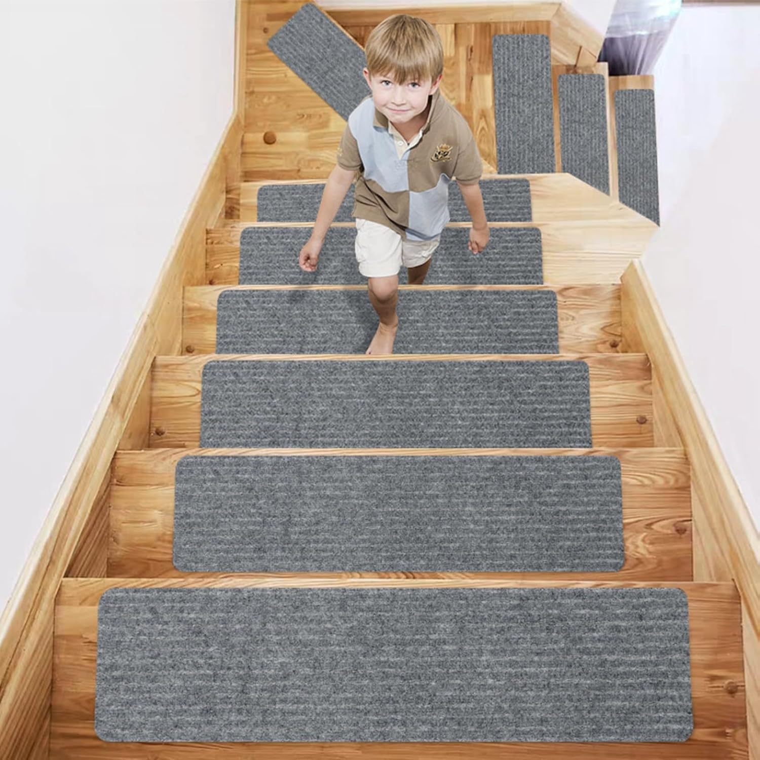 【20%OFFクーポン】吸着階段マット 階段用ステップマット 15枚入り 滑り止め付き ずれない 階段 洗濯機..