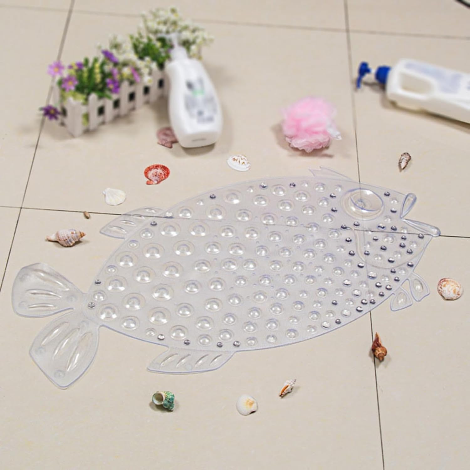 【20%OFFクーポン】お風呂マット 魚の形 浴室マット バスマット オールシーズン PVC 透明 洗い場マット..