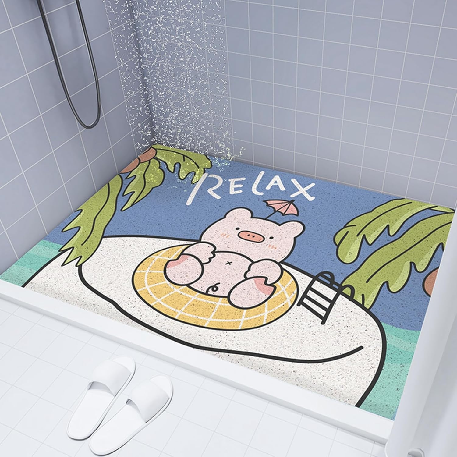 【20%OFFクーポン】バスマット クマ柄 ウサギ 台所マット 入口マット PVC プリント 吸水力強い 軽量 防..