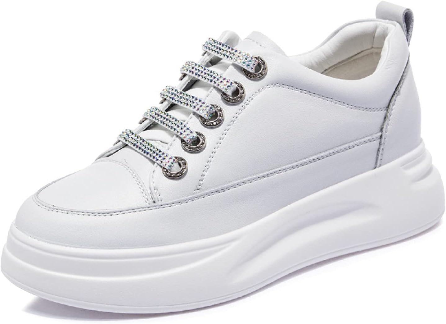 【20%OFFクーポン〜】7cmヒールアップ 美脚 疲れにくい 厚底シューズ レースアップ 身長アップ ラインストーン おしゃれ 歩きやすい 厚底 カジュアルシューズ 婦人靴 看護師 超軽量 滑り止 スニーカー 運動靴 スポー