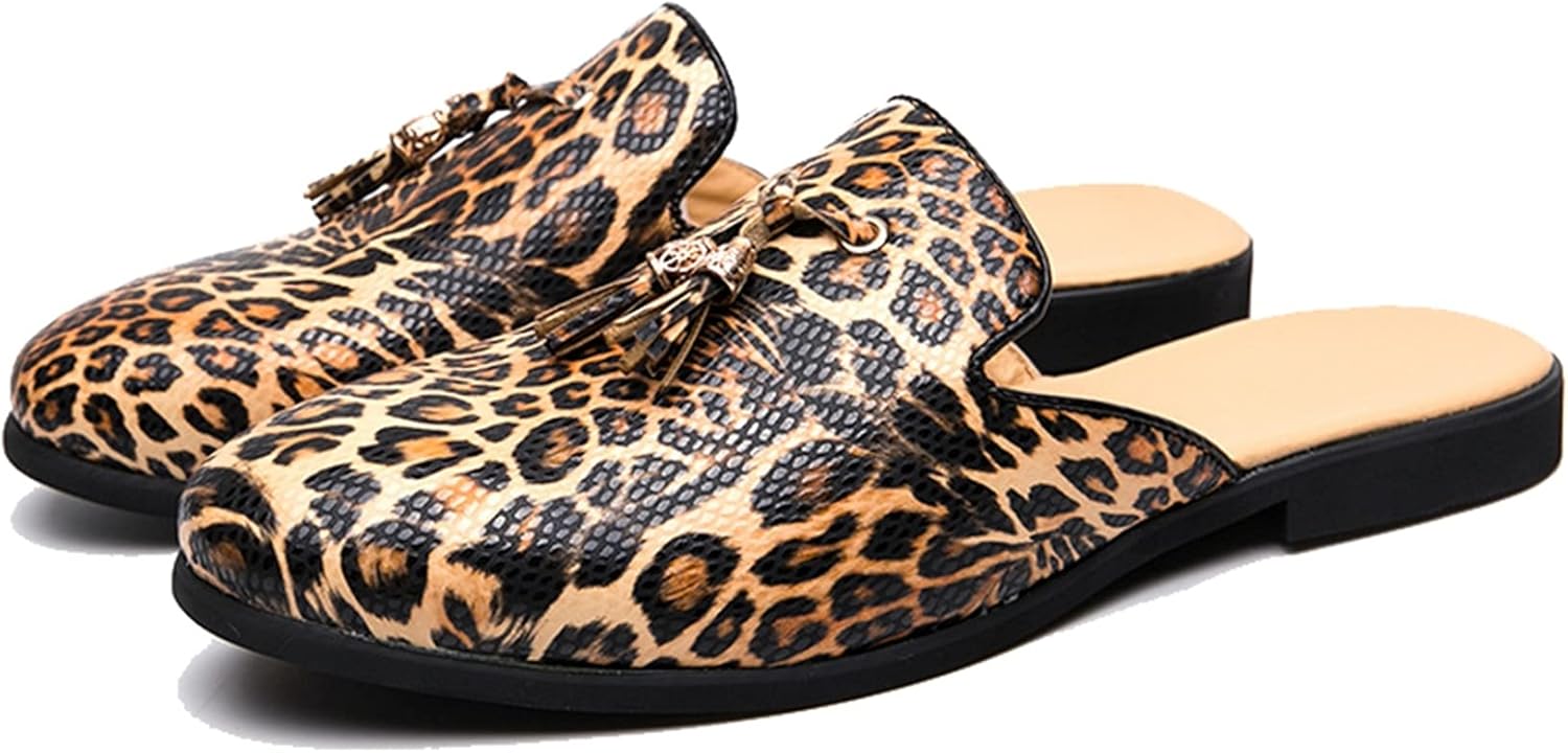 【20%OFFクーポン】スリッパ メンズ かかとなし ラウンドトゥ フラット ヒョウ柄 スリッポン カジュアルシューズ コンフォート 軽い 革靴 サボサンダル 透気性 歩きやすい 男性 滑り止め 耐磨耗 春夏秋 通勤 ウォー