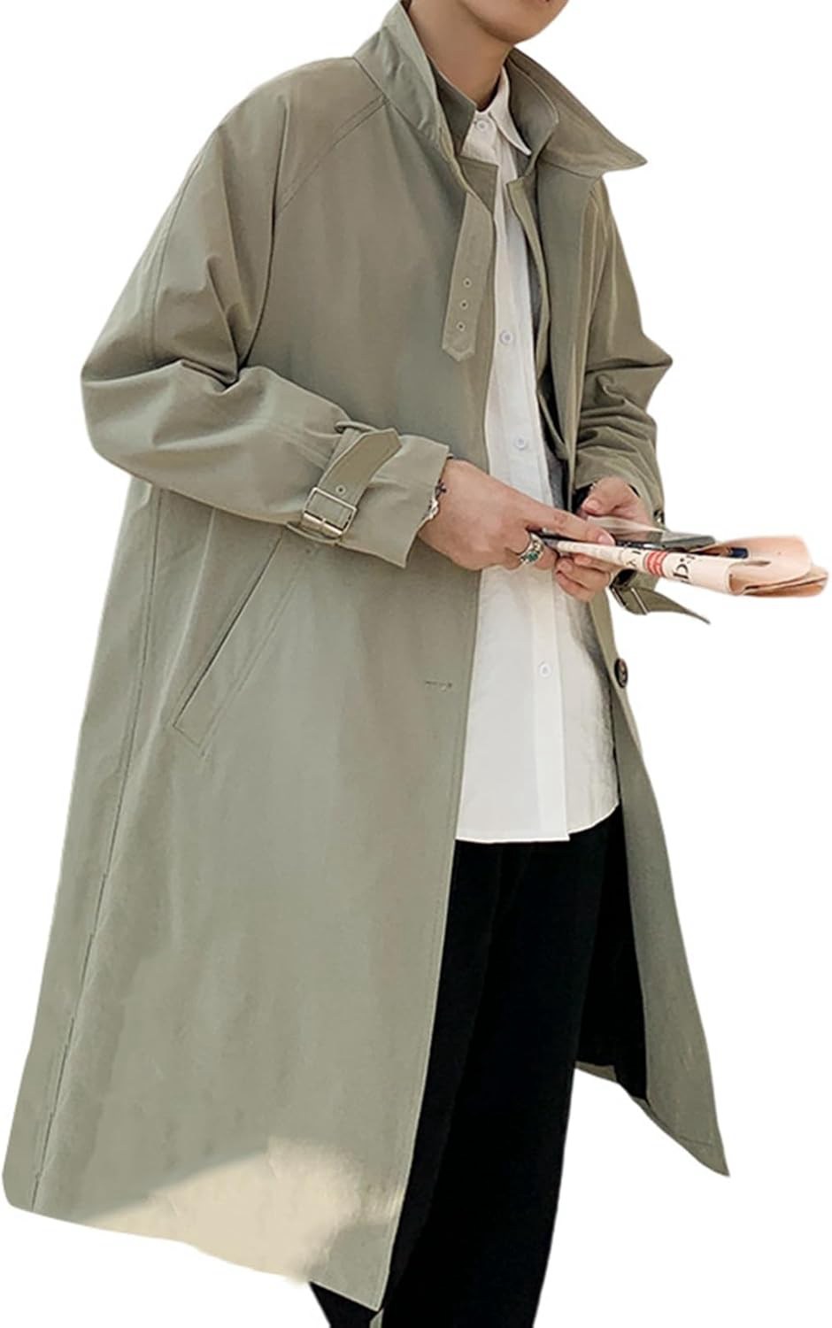 【20%OFFクーポン】ロングコート メンズ 春服 秋服 トレンチコート ロング スタンドカラー 薄手 長袖 ポケット ボタン 無地 スプリングコート 大きいサイズ ゆったり シンプル カジュアル オフィス 旅行 防風 防寒