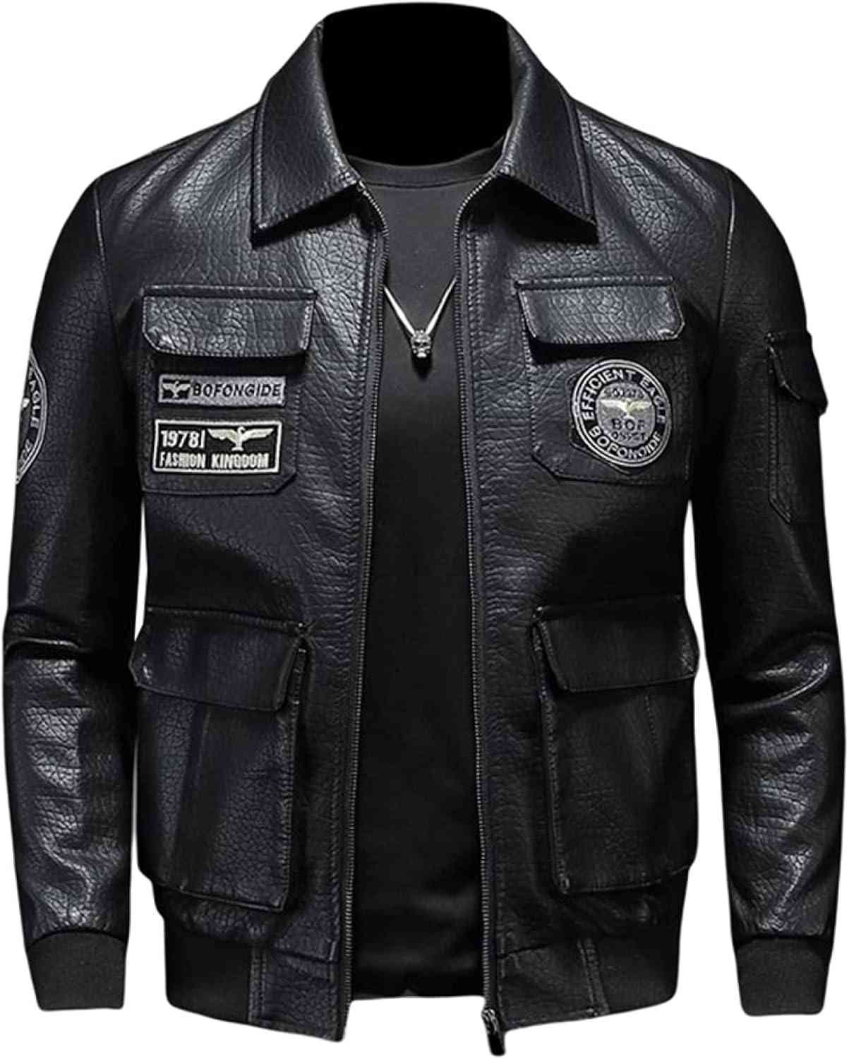 【20%OFFクーポン】-1 革ジャン メンズ 裏起毛 レザージャケット 冬物 ライダースジャケット 防寒 フライトジャケット 折り襟 刺繍 皮ジャン バイクジャケット PUレザー ミリタリー カジュアル 秋冬春 アウター