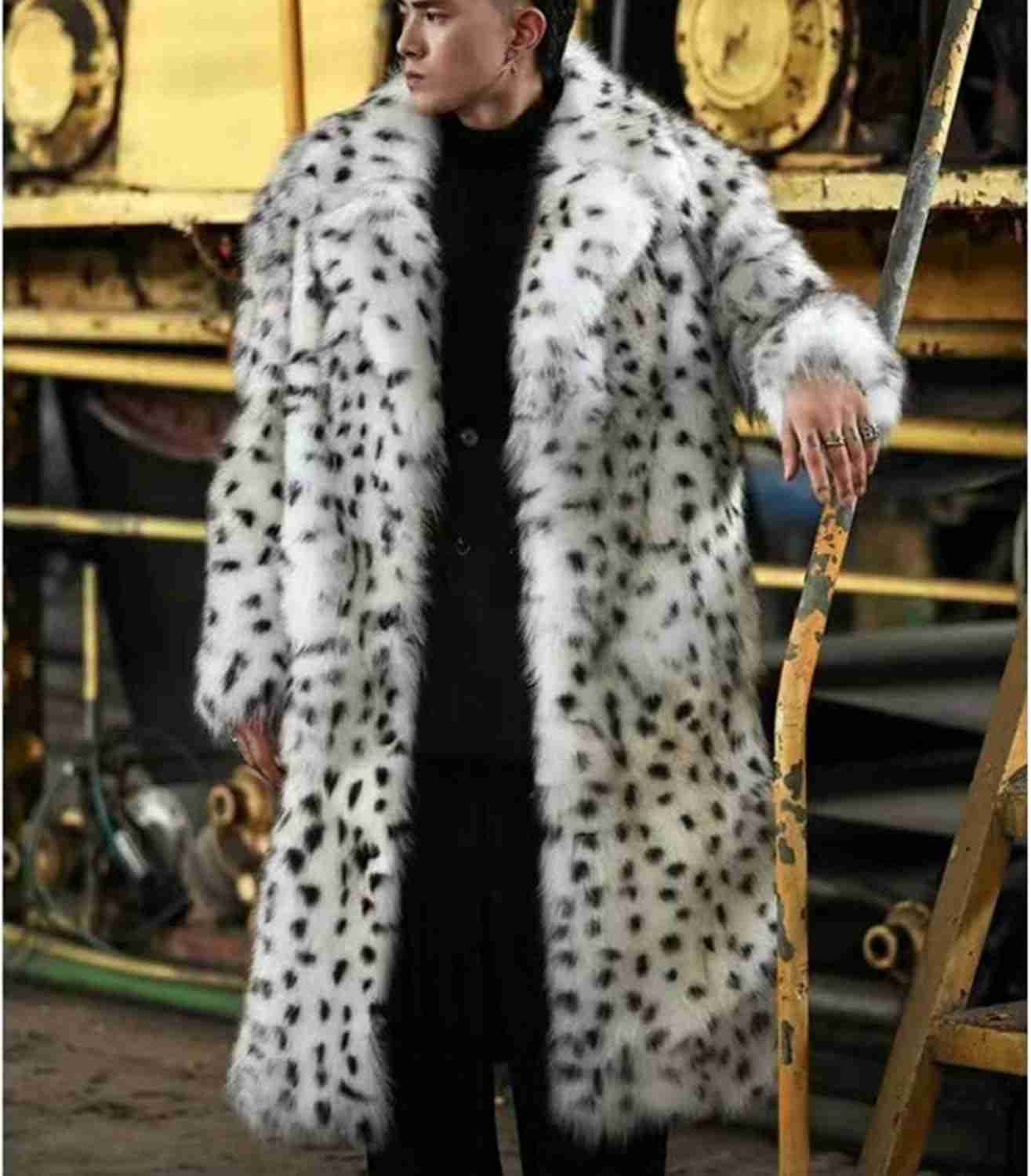 【20%OFFクーポン】フェイクファーコート S-6XL メンズ 大きいサイズ アウター 長袖 ダブルカラー ヒョウ柄 レオパード柄 毛皮コート ロングコート ゆったり オーバーサイズ 冬服 防寒ウェア 秋冬 あったか
