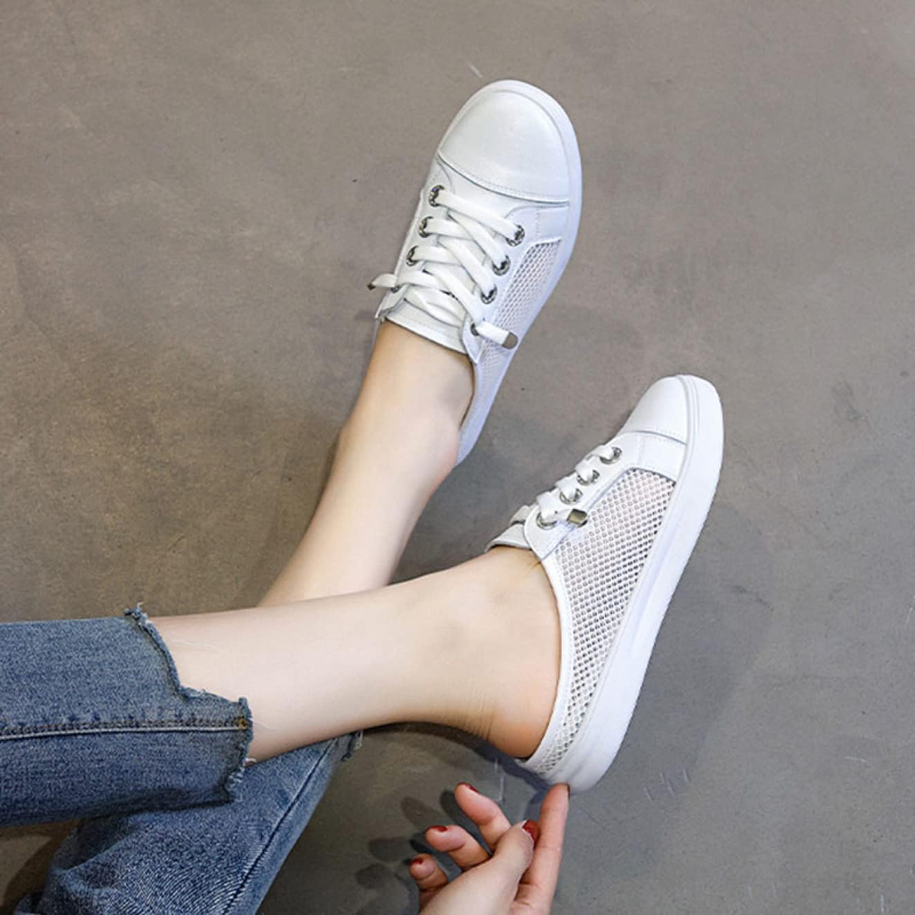 【20%OFFクーポン〜】レディース スニーカー ミュール かかとなし シューズ スリッポン レースアップスニーカー 靴 軽量 カジュアル 履きやすい スリッパ風 滑り止め ディリー 厚底スニーカー 疲れない ウォーキングシュ
