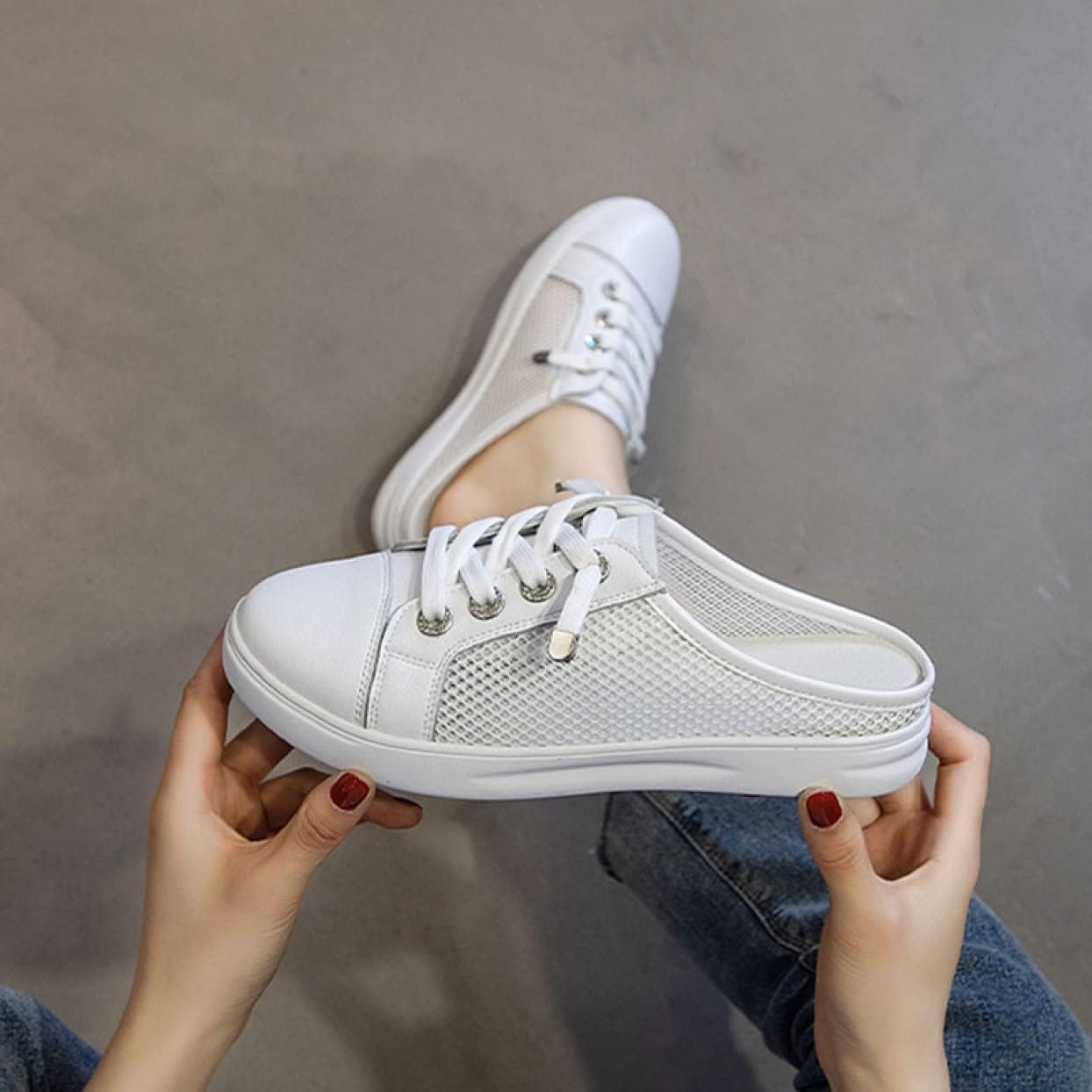 【20%OFFクーポン〜】レディース スニーカー ミュール かかとなし シューズ スリッポン レースアップスニーカー 靴 軽量 カジュアル 履きやすい スリッパ風 滑り止め ディリー 厚底スニーカー 疲れない ウォーキングシュ