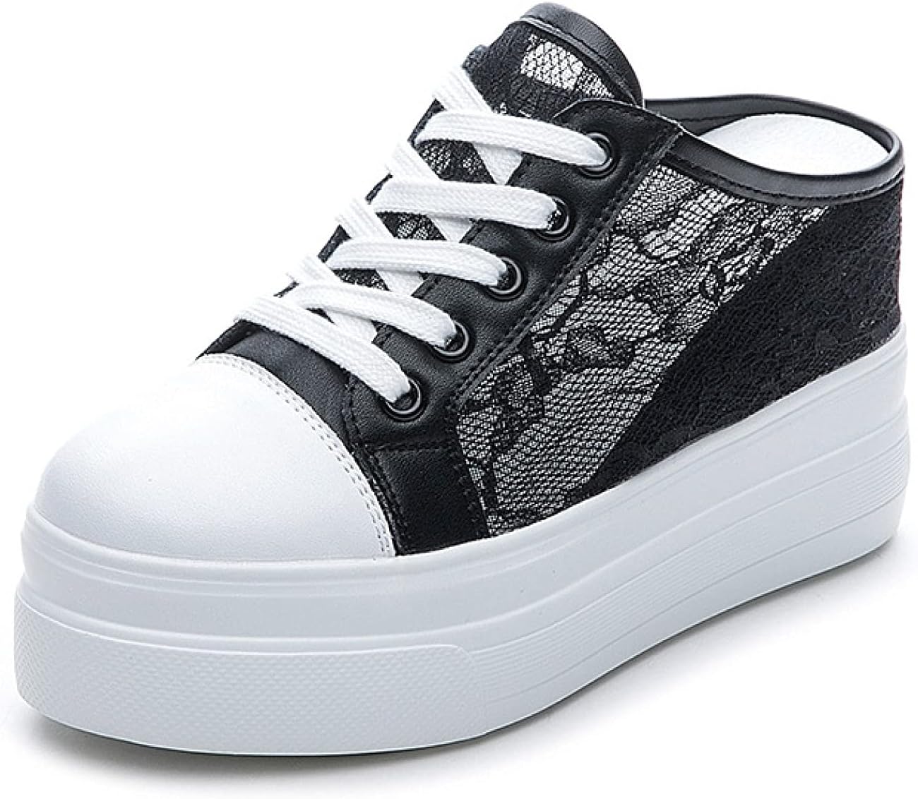 【20%OFFクーポン〜】厚底スリッポン レディース ウォーキング 春夏秋 カジュアル メッシュシューズ インヒール レース 厚底スニーカー 軽量 レースアップ 通気性 かかとなし スリッパ ラウンドトゥ 抗菌防臭 サンダル