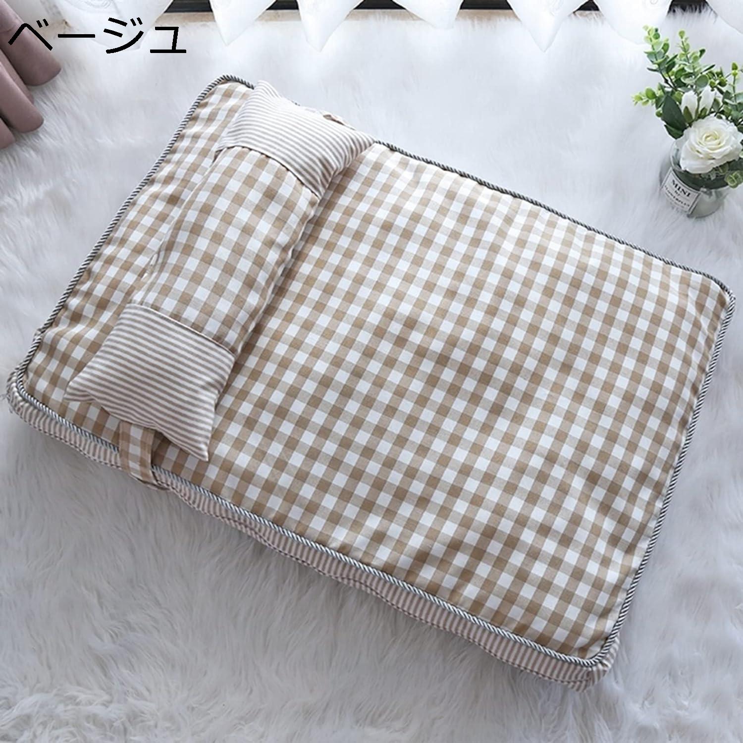 【20%OFFクーポン～】ペットベッド 猫ベッド 寝床 犬ベッド 可愛い 枕付き オールシーズン 秋冬 ふわふわ 柔らかい 小型犬 冬 取り外し 洗える 布団 ソフト 人気 滑り止め ペット用品 猫犬小動物用 室内用 ベージュ L-95*65cm(17KG内)）