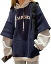 【20%OFFクーポン~】パーカー レディース トップス スウェット フード付き 裏起毛 春秋冬服 長袖 あったか 女の子 女性 プルオーバー 英語プリント フェイクレイヤード アウター かわいい ゆったり おしゃれ もこもこ