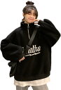 【20%OFFクーポン~】パーカー レディース トップス スウェット ハーフジッパー ボア 春秋冬服 長袖 女の子 女性 プルオーバー 英文字 韓国風 ビッグシルエット アウター かわいい ゆったり おしゃれ 上着 中高校生(