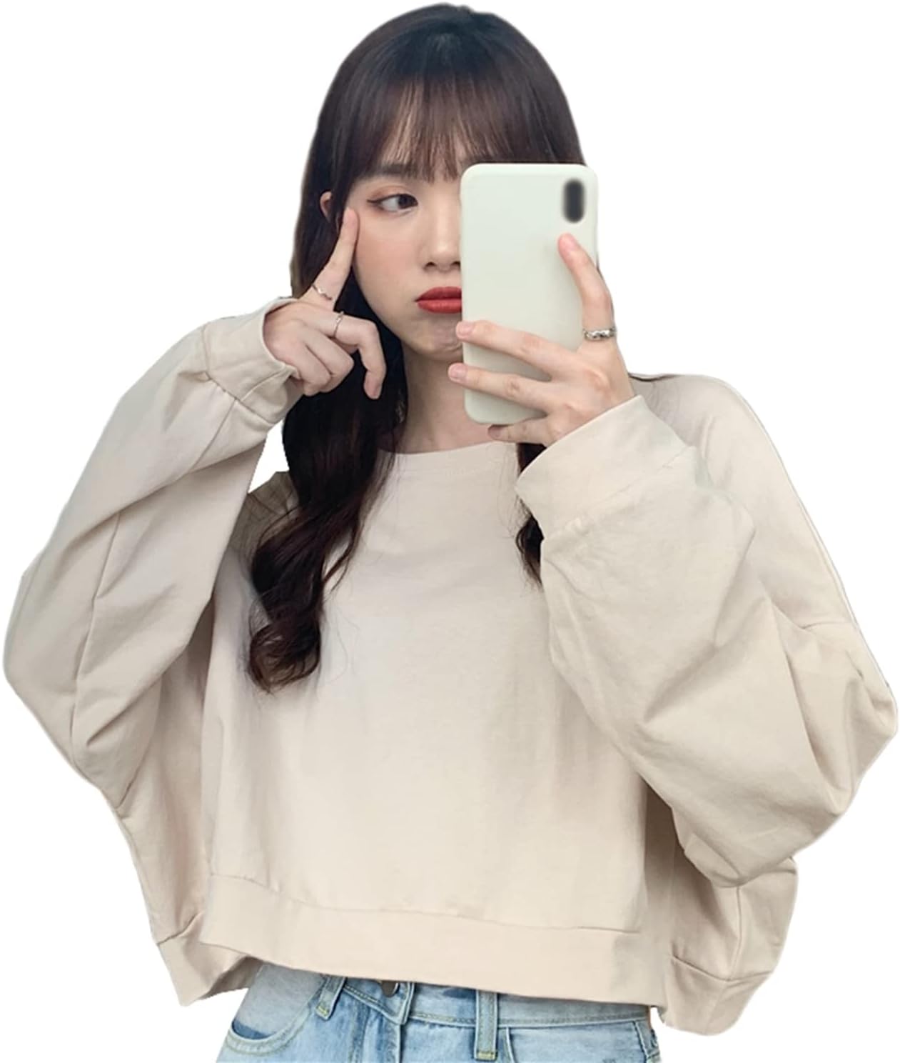 【20%OFFクーポン〜】ショート丈 スウェットシャツ レディース プルオーバー 薄手 短め 春秋 かわいい 無地 トップス カジュアル おしゃれ グリーン 長...