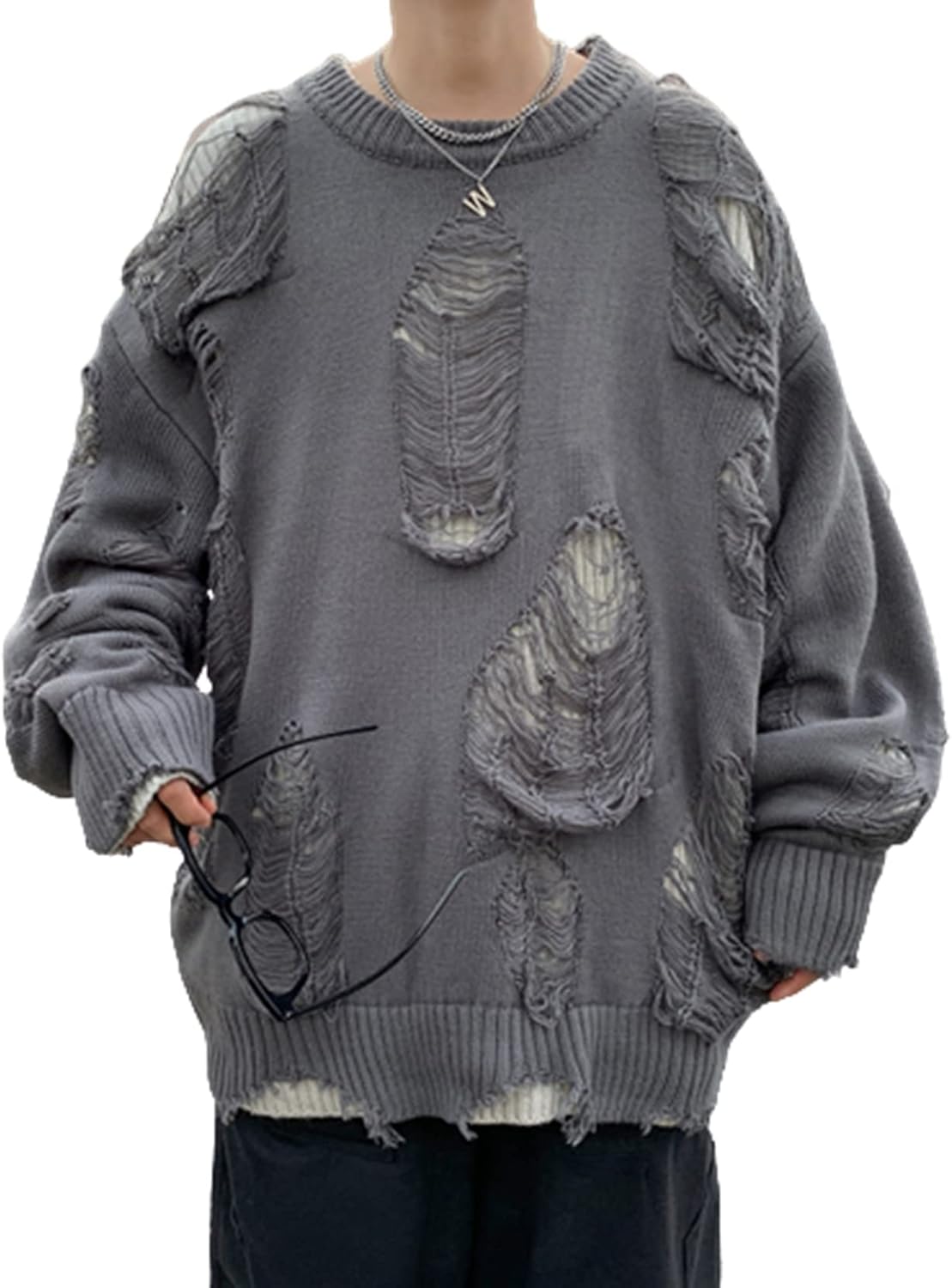 【20%OFFクーポン〜】セーター ダメージ ニット 重ね着風 パーカー メンズ 春着 秋冬 ゆったり プルオーバー 部屋着 運動着 トップス 上着 カッコイイ...