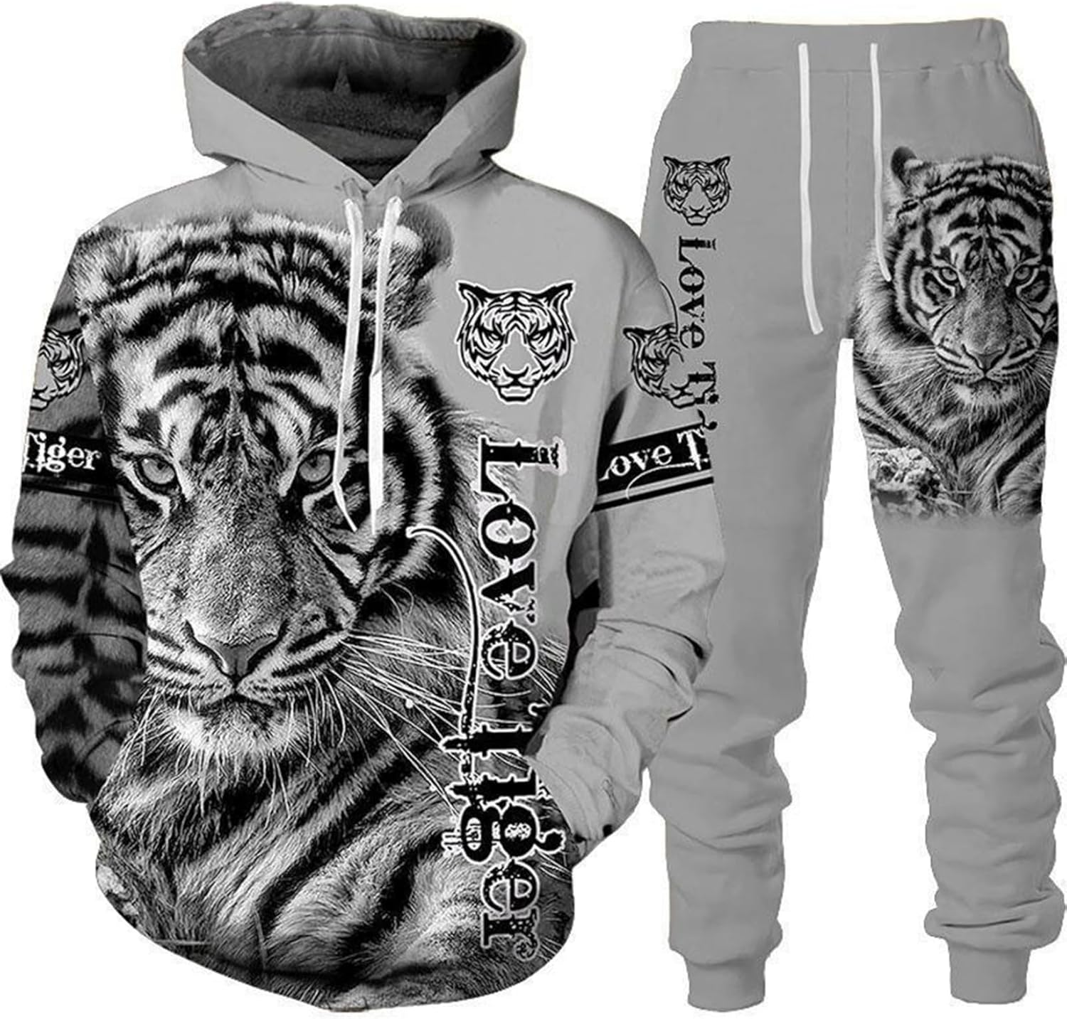 【20%OFFクーポン〜】パーカー メンズ セットアップ 上下 タイガー柄 虎柄 秋 プルオーバー 3Dプリント 長袖 アウター フード付 お揃い ストリート系...