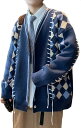 【20%OFFクーポン〜】カーディガン アウター メンズ 長袖 紐飾り アーガイル スタリッシュ Vネック かっこいい ゆったり ニット 秋冬ウェア アウター ...