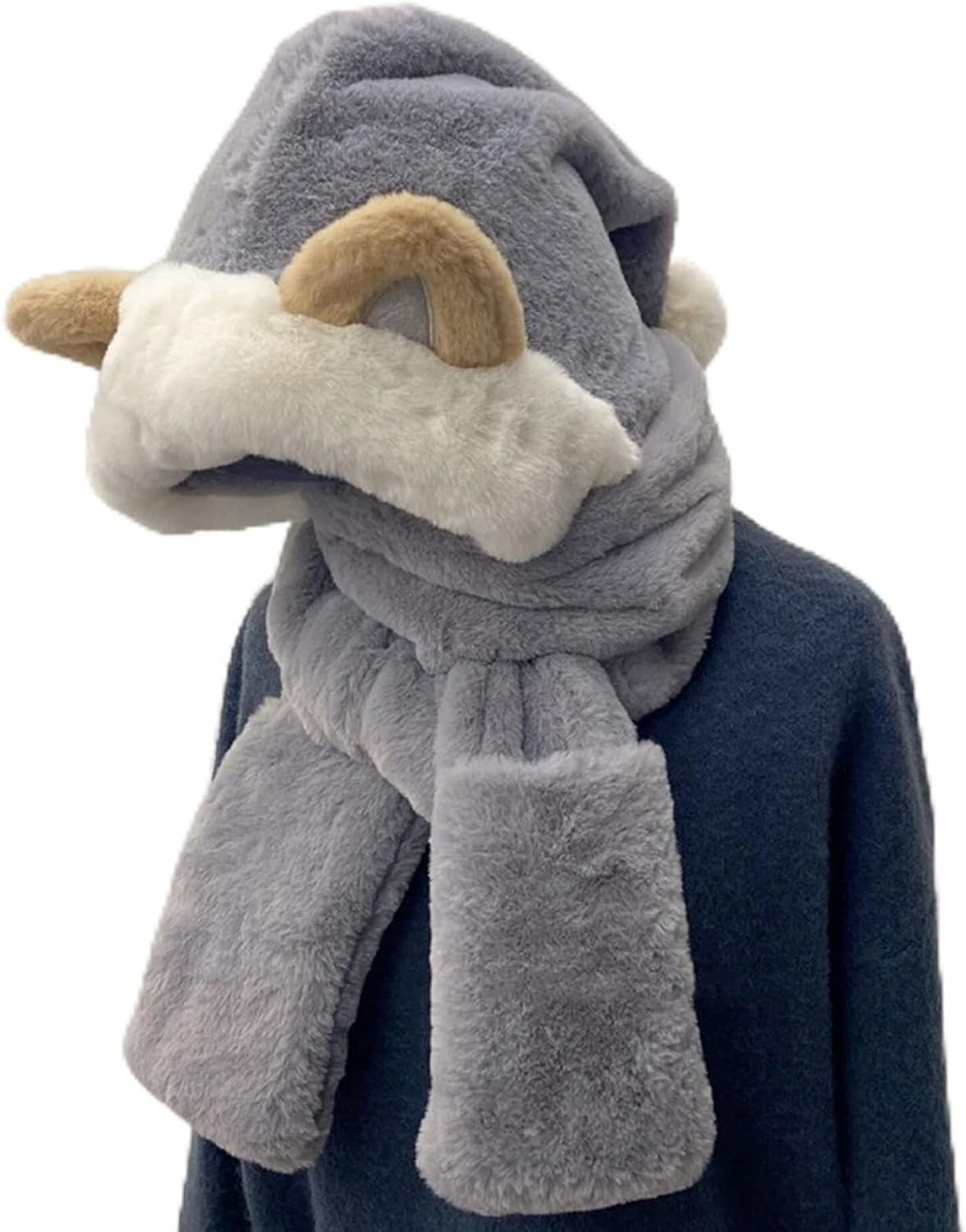 【20%OFFクーポン〜】レディース マフラー 手袋 帽子 一体型 苺 耳付き イチゴ フード かわいい ポケット ボアフリース モコモコ フード付きマフラー ...