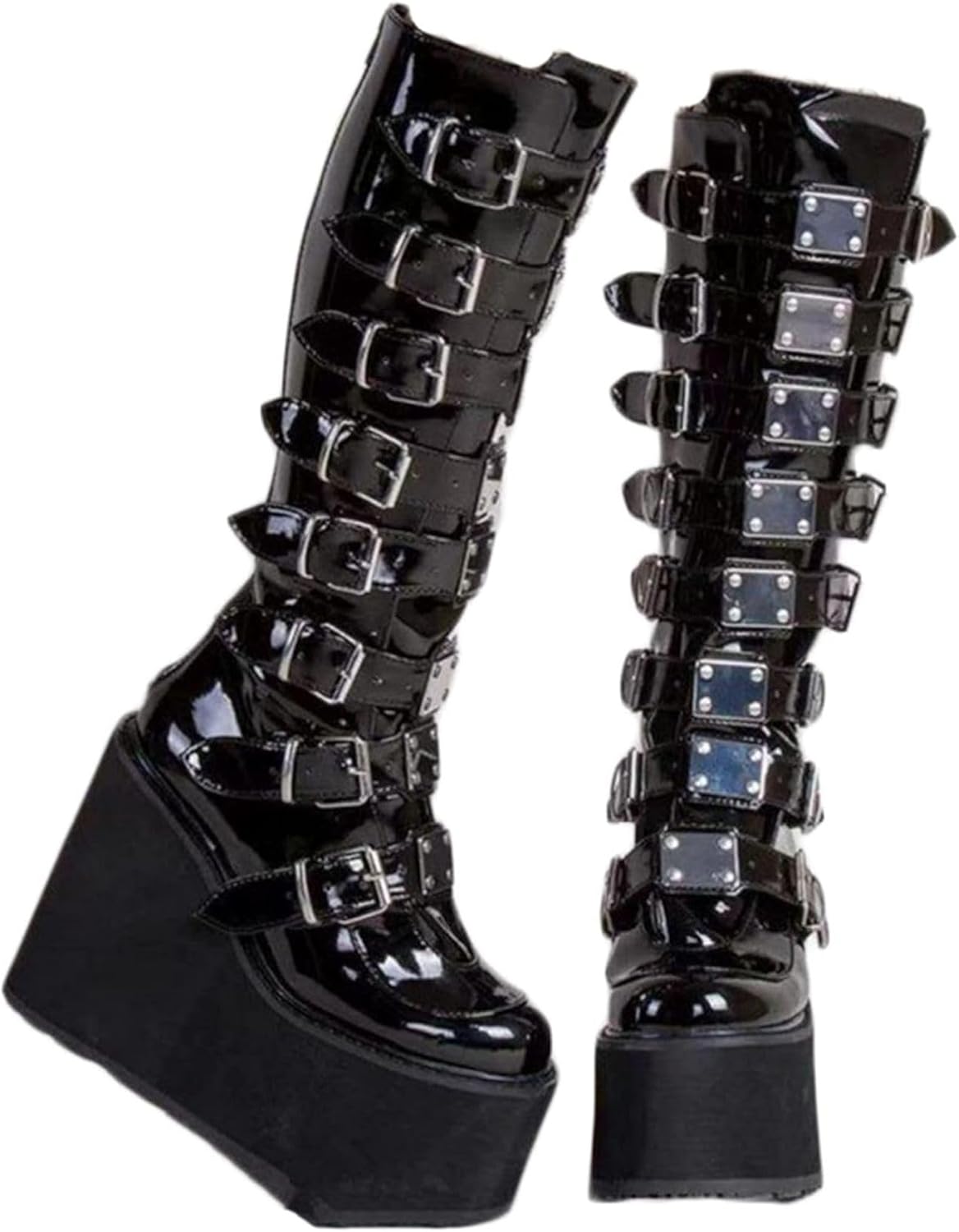 【20%OFFクーポン〜】超厚底12cm ロングブーツ ギャル系 原宿風 編み上げ バックジップ ゴシック ジョッキー B系 プラットフォーム 身長アップ 欧米風 レディース 大きいサイズ パンク