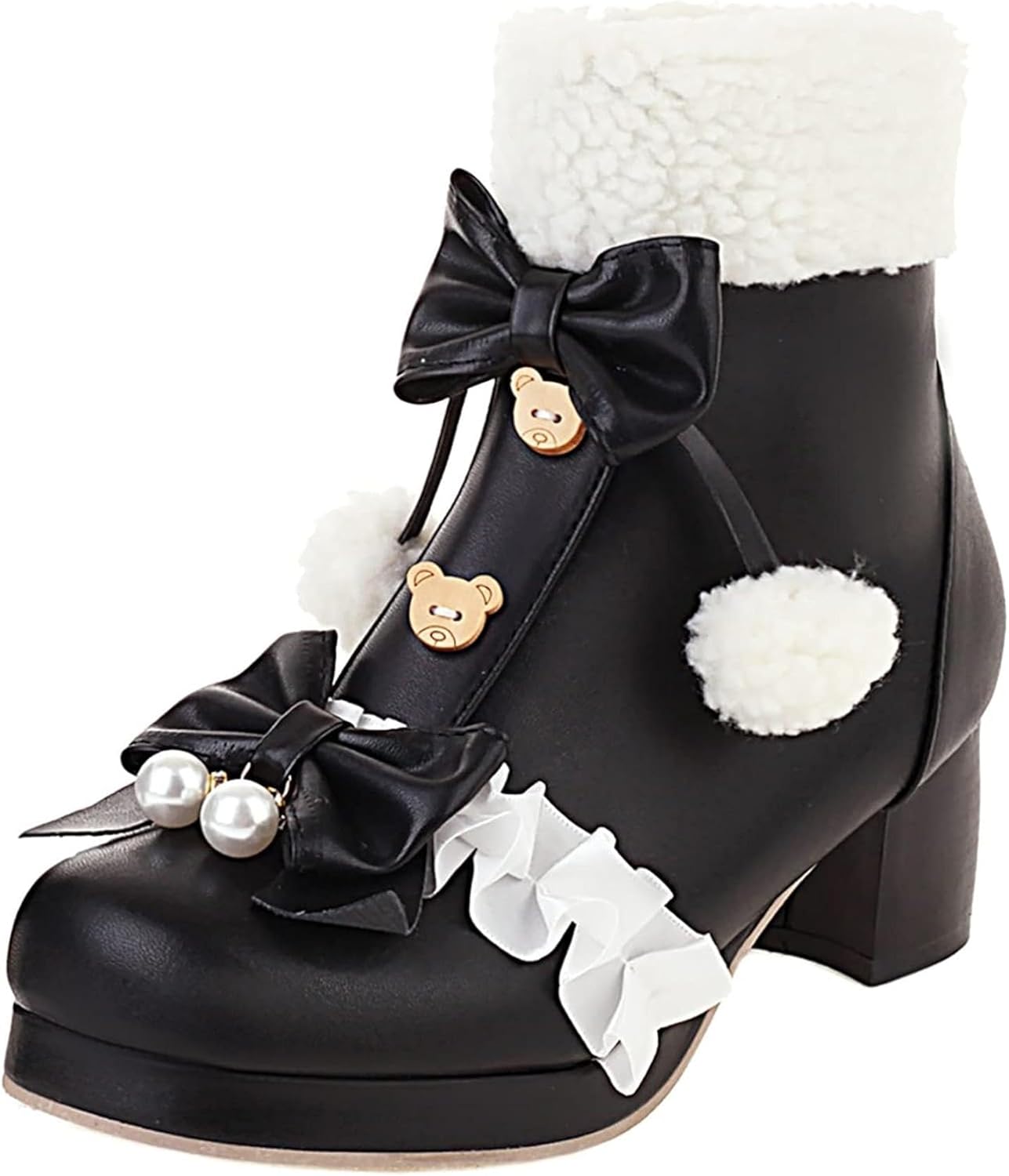 【20%OFFクーポン〜】ポンポン ロリータブーツ レディース ヒール ブーティ 大きいサイズ