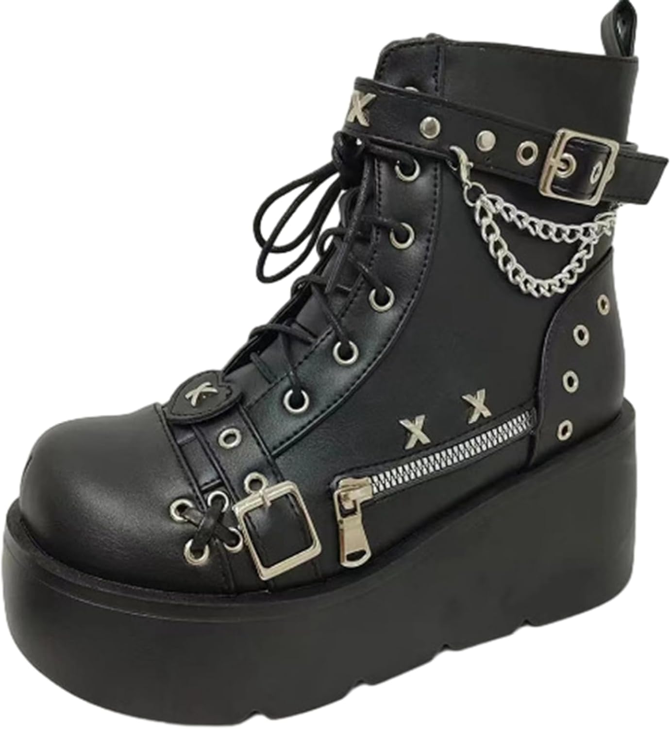 【20%OFFクーポン〜】厚底ブーツ パンク レディース バックル ハーフブーツ ロック ショートブーツ サブカル系 軽量 ブーティ 大きいサイズ スチームパンク ゴシックパンク ブーツ レースアップ チェーン クールゴス