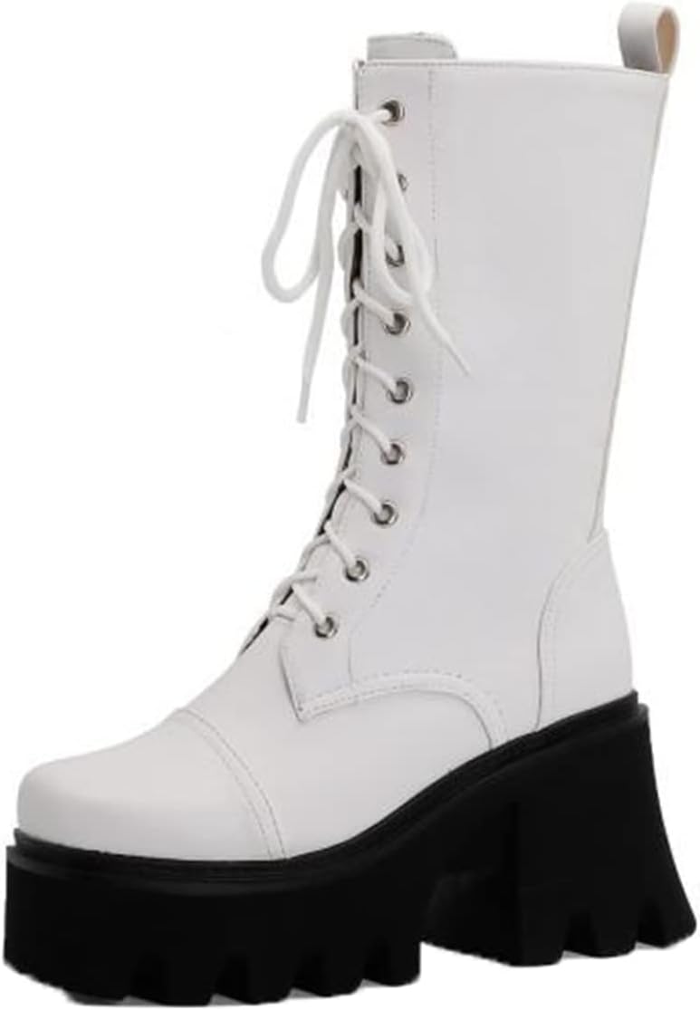 【20%OFFクーポン〜】編み上げ 22.5-27cm ショートブーツ 厚底9cm レディース 秋冬 大きいサイズ かっこいい サイドジッパー 履きやすい 原宿風 バイク 身長アップ パンク ゴシック 撥水 カジュアル ファッ
