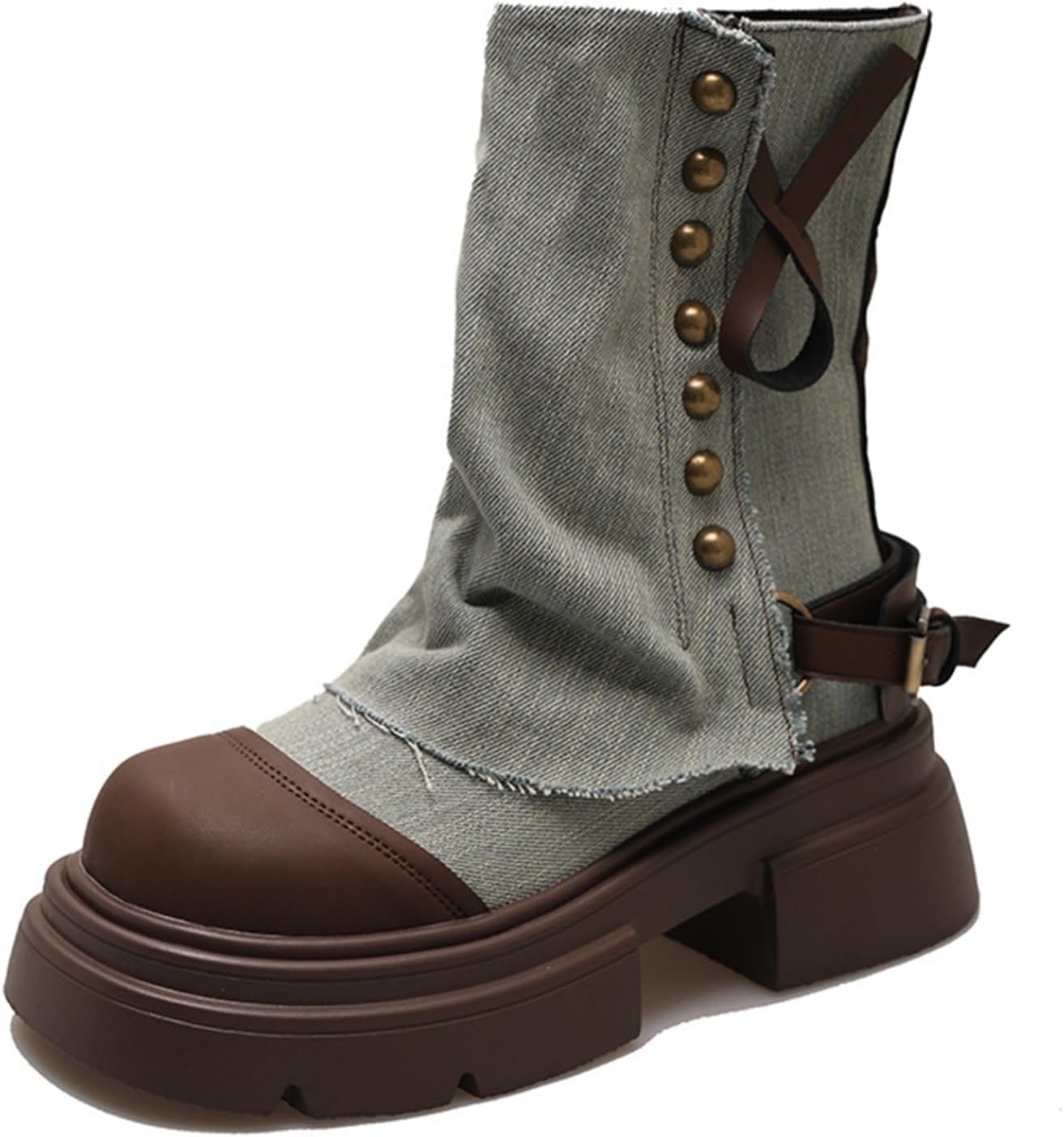 【20%OFFクーポン〜】アンクル丈 ショートブーツ 短靴 ミドル丈 袴用ブーツ パンツブーツ 折り返し リベット 秋冬 デニム 厚底 軽量 レディース 疲れにくい 柔らか 防水 防滑 フィット 韓国 パンク ゆったり