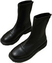 【20%OFFクーポン〜】ブーティ レディース ショットブーツ バックジップ シンプル 合皮 ハーフブーツ 細見え カジュアル 身長アップ ミドルブーツ 撥水 ...