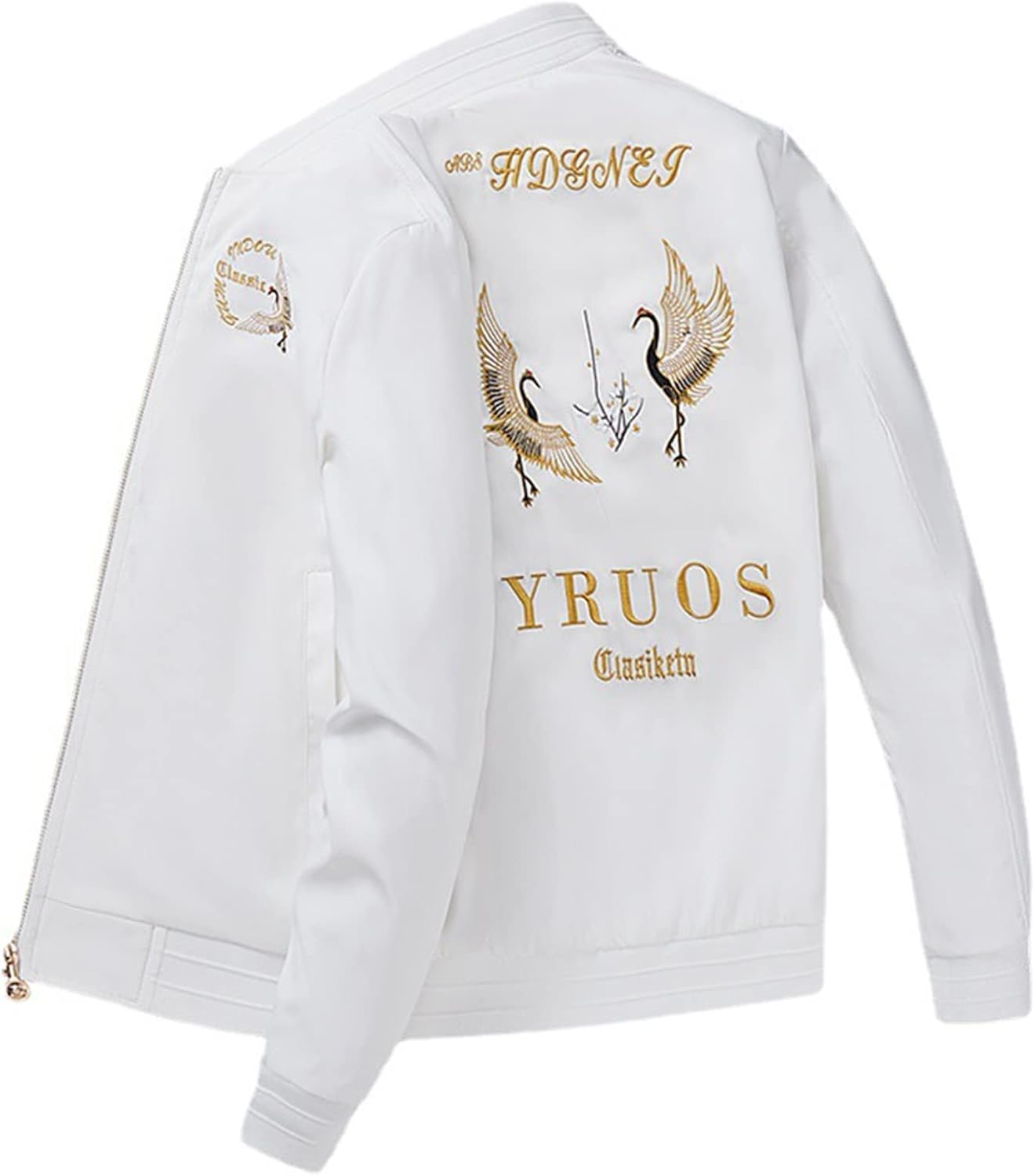 【20%OFFクーポン〜】ジャケット メンズ フライジャケット MA1 中綿ジャケット 厚手 保温性 レター 鶴柄刺繍 ジップアップ 韓国風 スタジャン リブデザイン ストリート ブルゾン カジュアル アウター ジャンパー