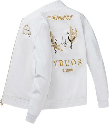 【20%OFFクーポン〜】ジャケット メンズ フライジャケット MA1 中綿ジャケット 厚手 保温性 レター 鶴柄刺繍 ジップアップ 韓国風 スタジャン リブデザイン ストリート ブルゾン カジュアル アウター ジャンパー