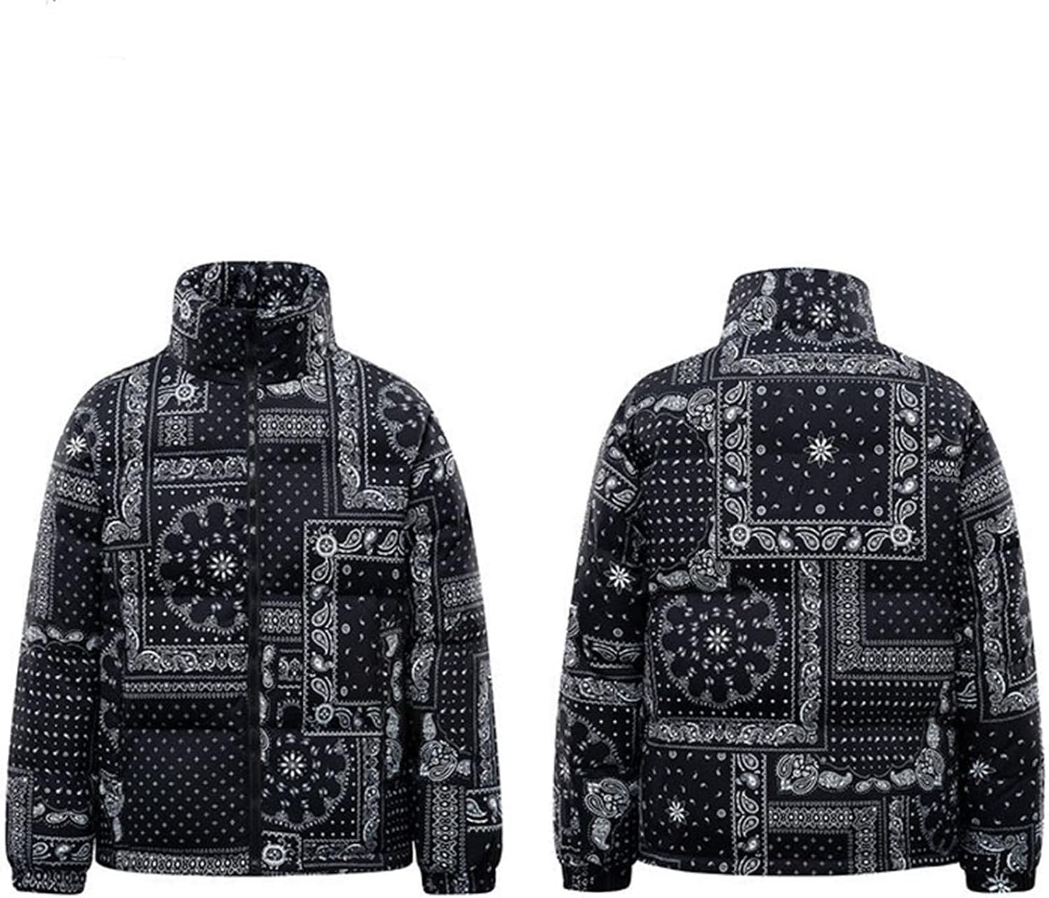 【20%OFFクーポン〜】ショートコート メンズ レディース ペイズリー柄 ダウンアウター ミドル 総柄 タートルネック ダウンジャケット 真冬 防寒 オーバーサイズ あったか ダウンコート ストリート 大きいサイズ
