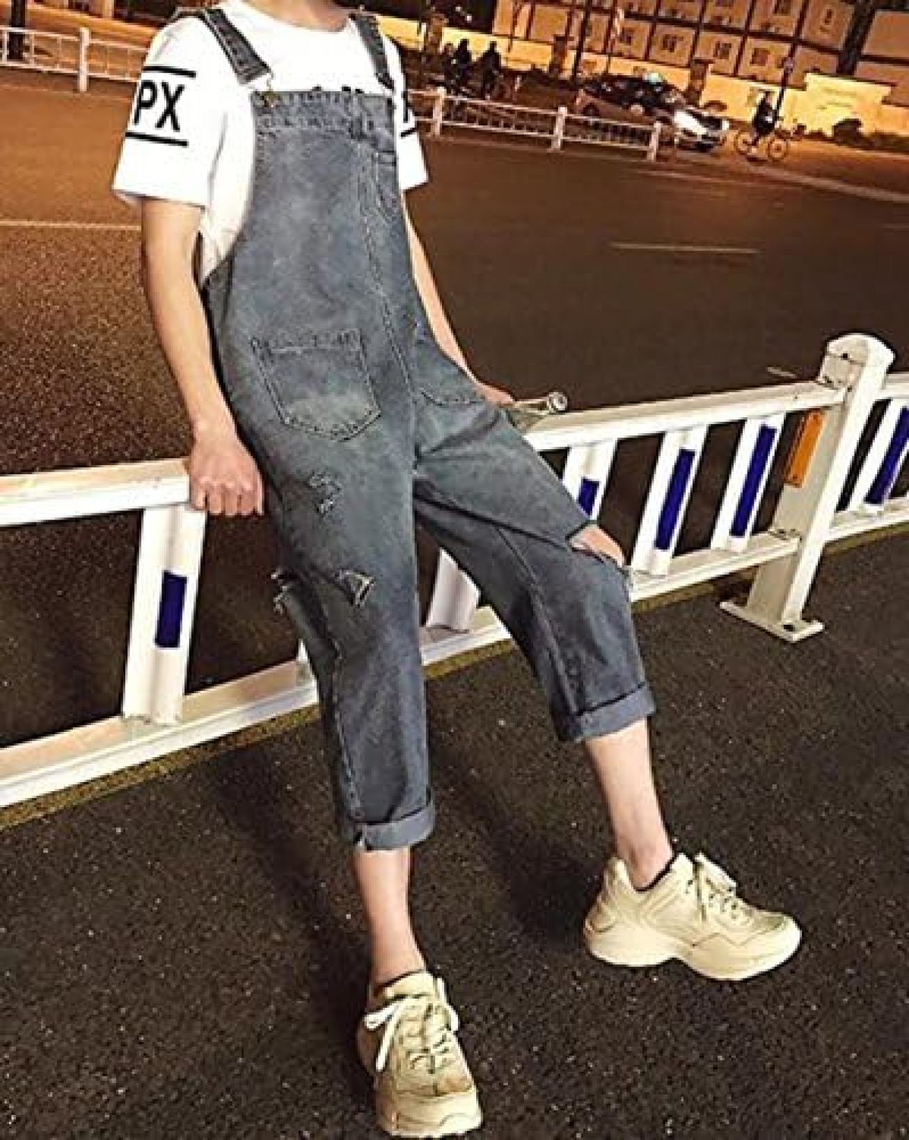 【20%OFFクーポン〜】メンズ オールインワン デニム 9分丈 デニムサロペット ゆったり ストリート オーバーオール ダメージ加工 おしゃれ デニムパンツ 大きいサイズ