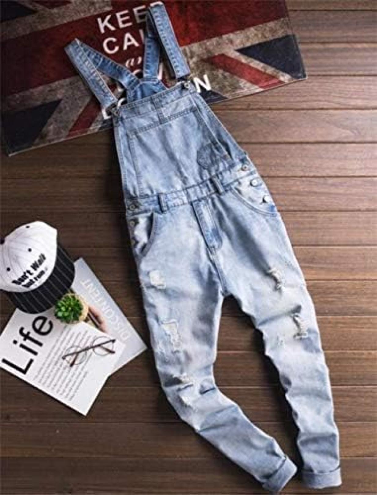 【20%OFFクーポン〜】オーバーオール デニム メンズ ジーンズ オールインワン スリム ダメージ スキニーパンツ 大きいサイズ オシャレ サロペット パンツ カジュアル ジーパン 細身