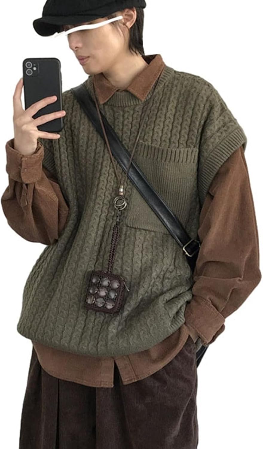 メンズ セーター ベスト 春 秋 冬 防風 暖かい カジュアル ニットベスト チョッキ 丸首 ノースリーブ 伸縮性 ゆったり 大きめ トップス 日系 ケーブル編み 胸ポケット付き