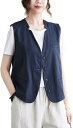 チョッキ 綿麻シャツ ノースリーブ レディースベスト 無袖ジャケット リンネル Vネック 袖無し 春夏服 前開き 薄め ボタン 重ね着 カジュアル ゆったり 涼しい 爽やか 上着 おしゃれ
